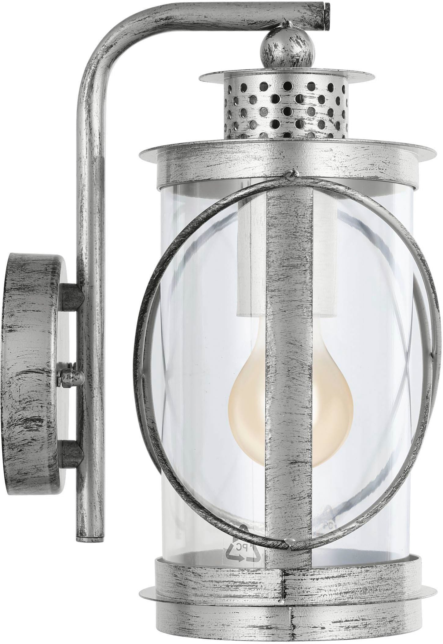 EGLO Wandleuchte »Hilburn 1 Wandlampe, Außeneleuchte, Stahl und Kunststoff, E27, IP44« E27 1 Stk. Wand-/Deckenleuchte - L20 x H28 x AL20 cm - silber-antik - 1X60W exkl.