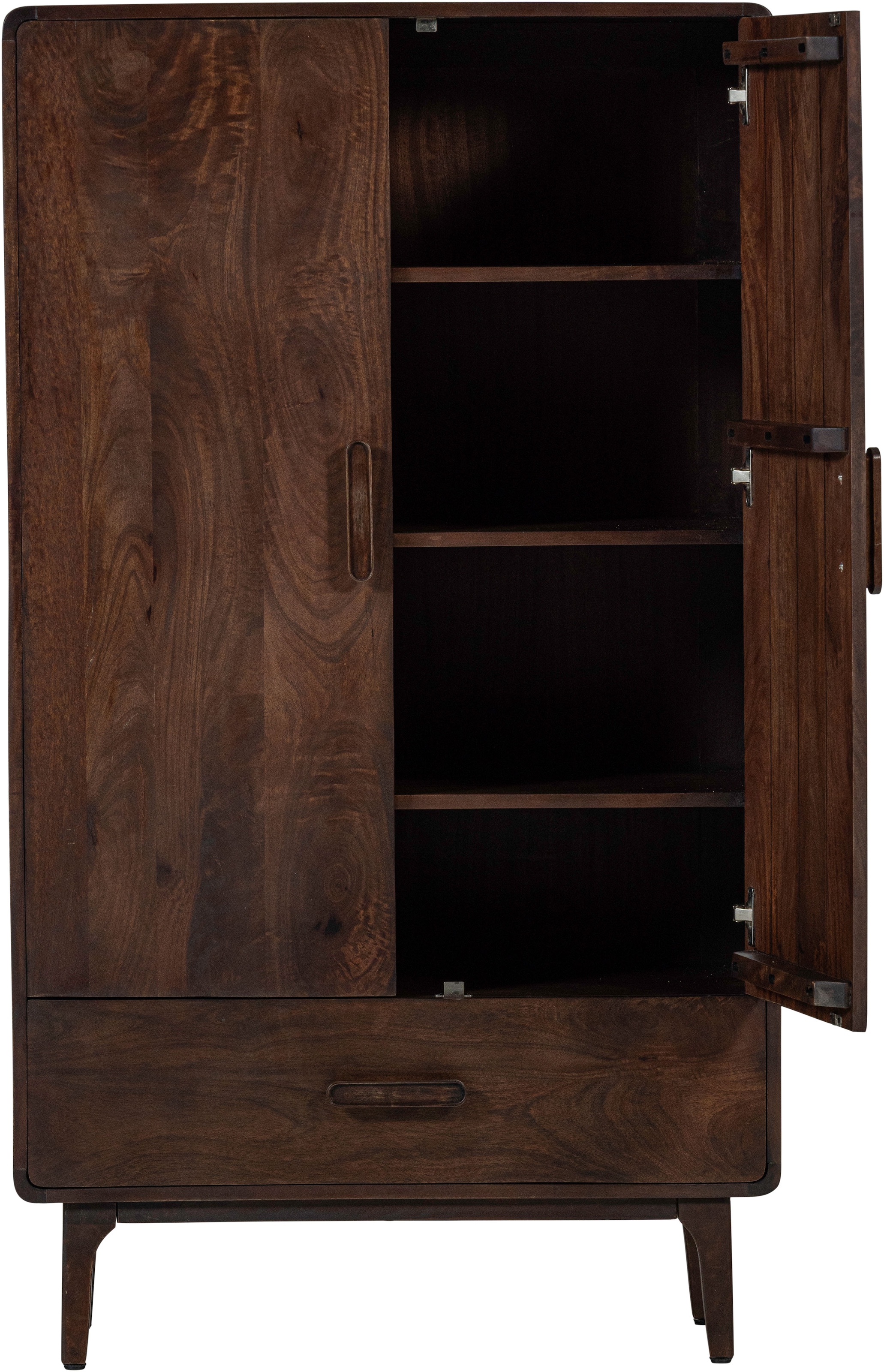 WOOOD Highboard »Liya mit Massivmangoholz und Dämpfung Funktion B 85 x T 35 x H 150 cm« Natürliche Maserung, Tragkraft 20 kg, einfach zu montieren