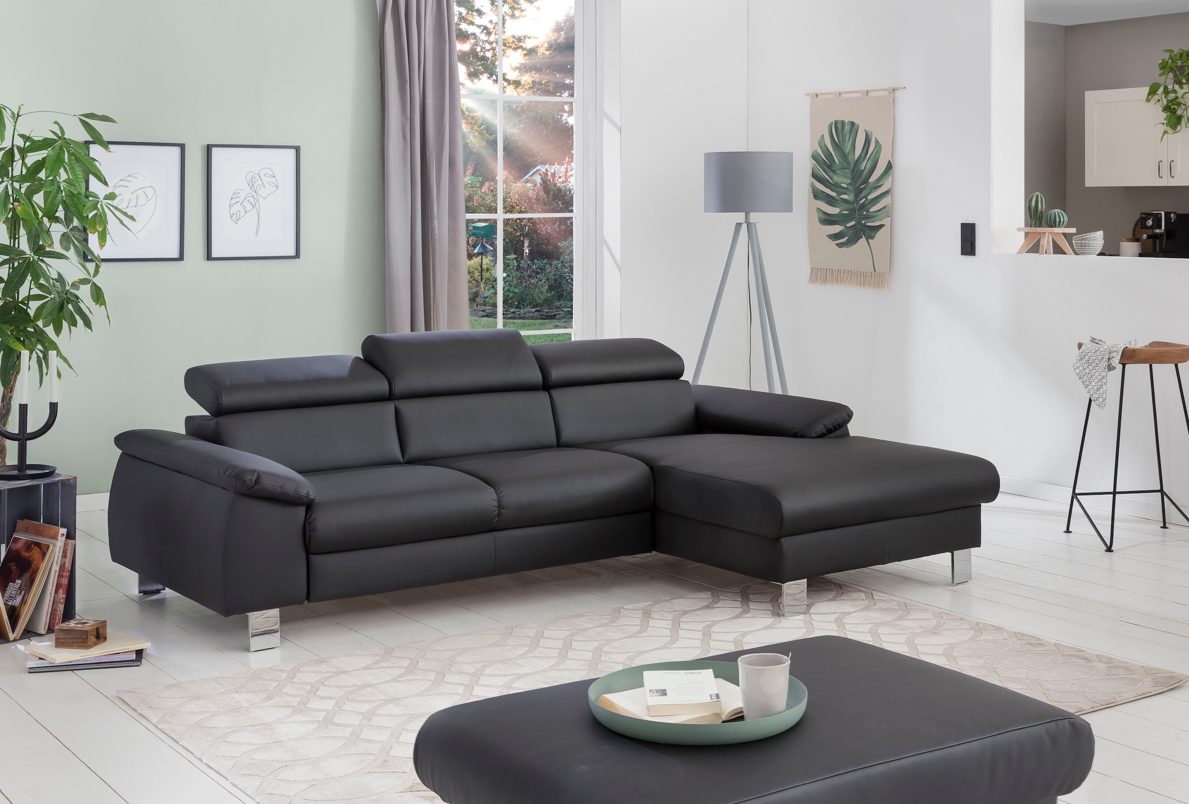 COTTA Ecksofa Komaris, Ecksofa, wahlweise mit RGB-LED-Beleuchtung und Bettfunktion/Bettkasten