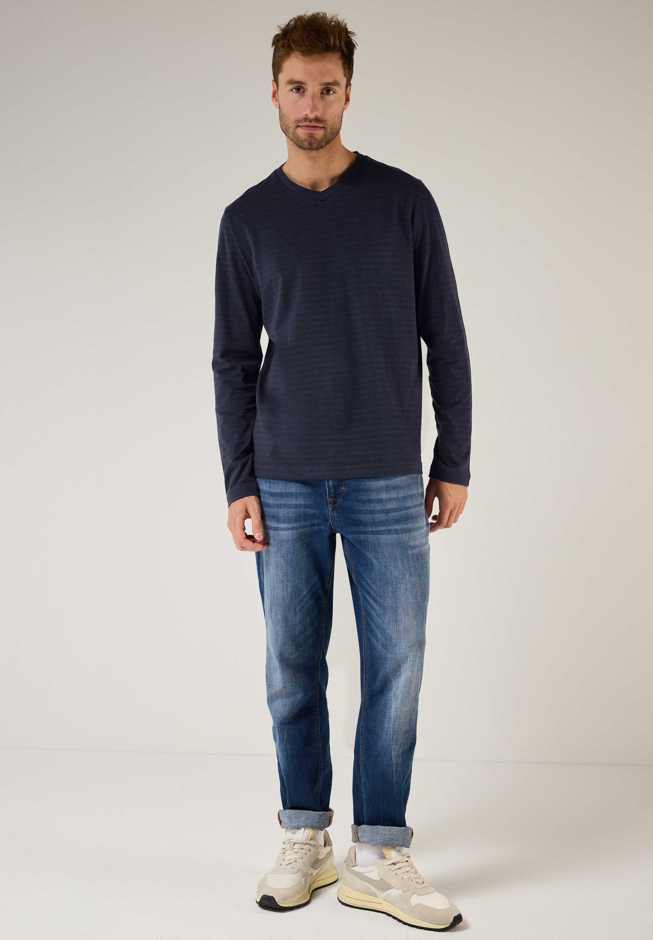 STREET ONE MEN Langarmshirt, aus reiner Baumwolle
