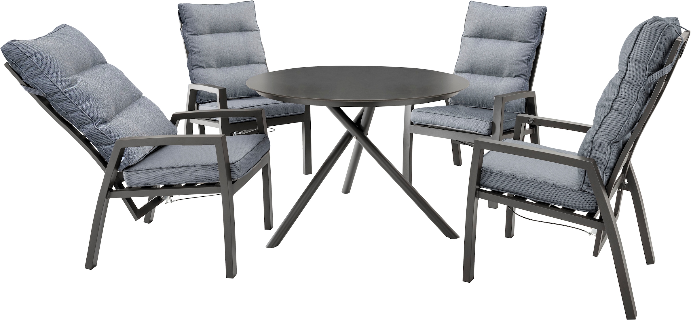 Destiny Garten-Essgruppe "GARDA BARLETTA 4 HL + Tisch Ø110 cm, anthrazit" Set, 9 Stk. tlg. Aluminium, HPL