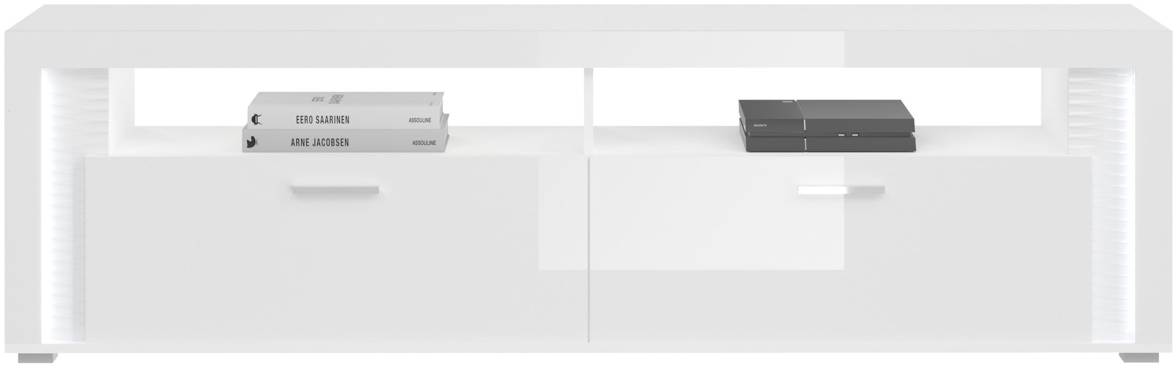 INOSIGN Wohnwand »Viborg, 4-teiliges Set, inkl. vertikaler Frontbeleuchtung, best. aus:«, (4 St.), 2x Vitrine, 1 Lowboard & 1x Wandboard, Wohnkombination, Wohn-Set