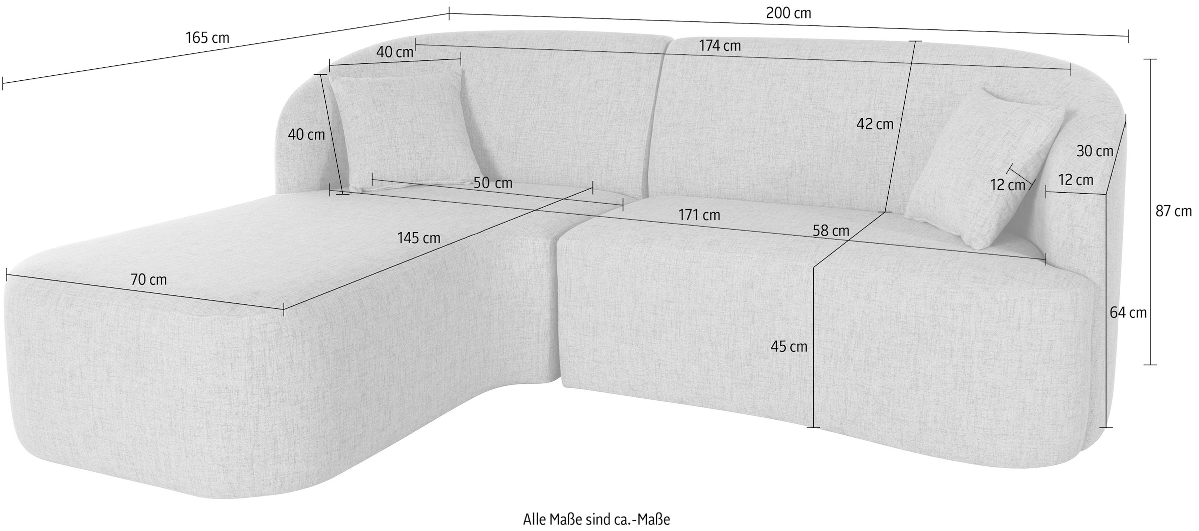 LeGer Home by Lena Gercke Ecksofa »Dilara L-Form« gerundete Rückenlehne und Front, in 3 Bezugsqualitäten