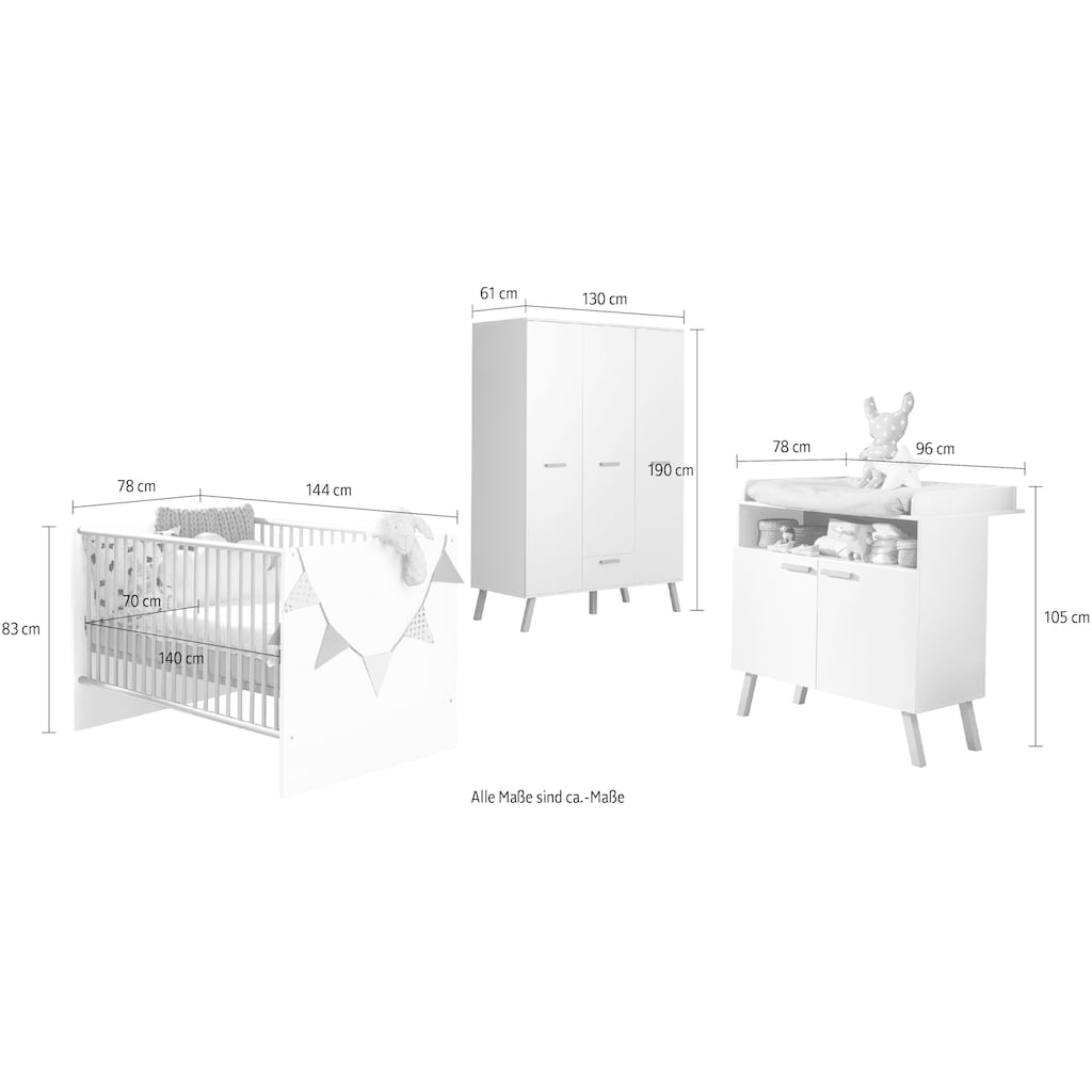 trendteam Babymöbel-Set »Mats«, (Set, 3 St., Bett, Wickelkommode, Schrank)