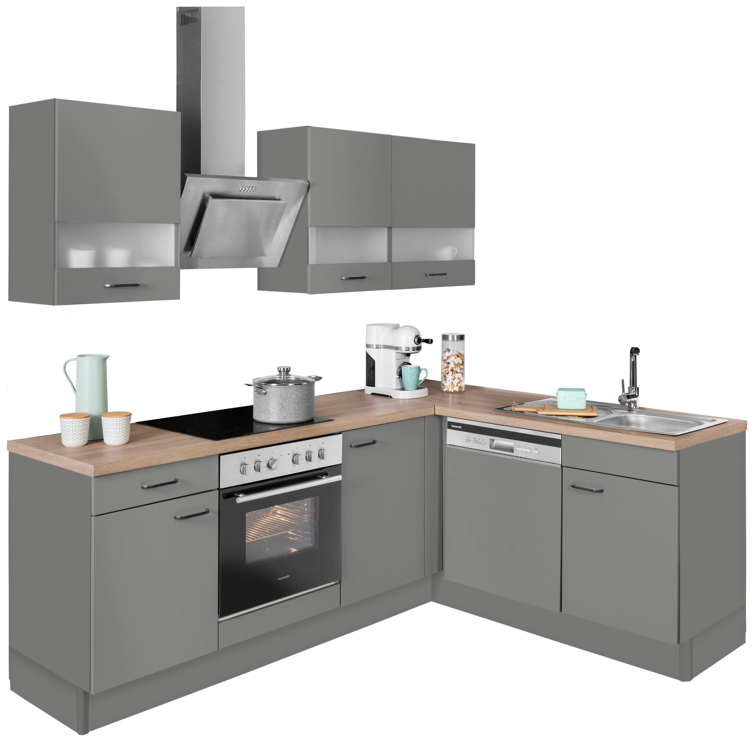 OPTIFIT Winkelküche "Elga", Premium-Küche, Soft-Close-Funktion, Vollauszug, Stellbreite 225x175cm