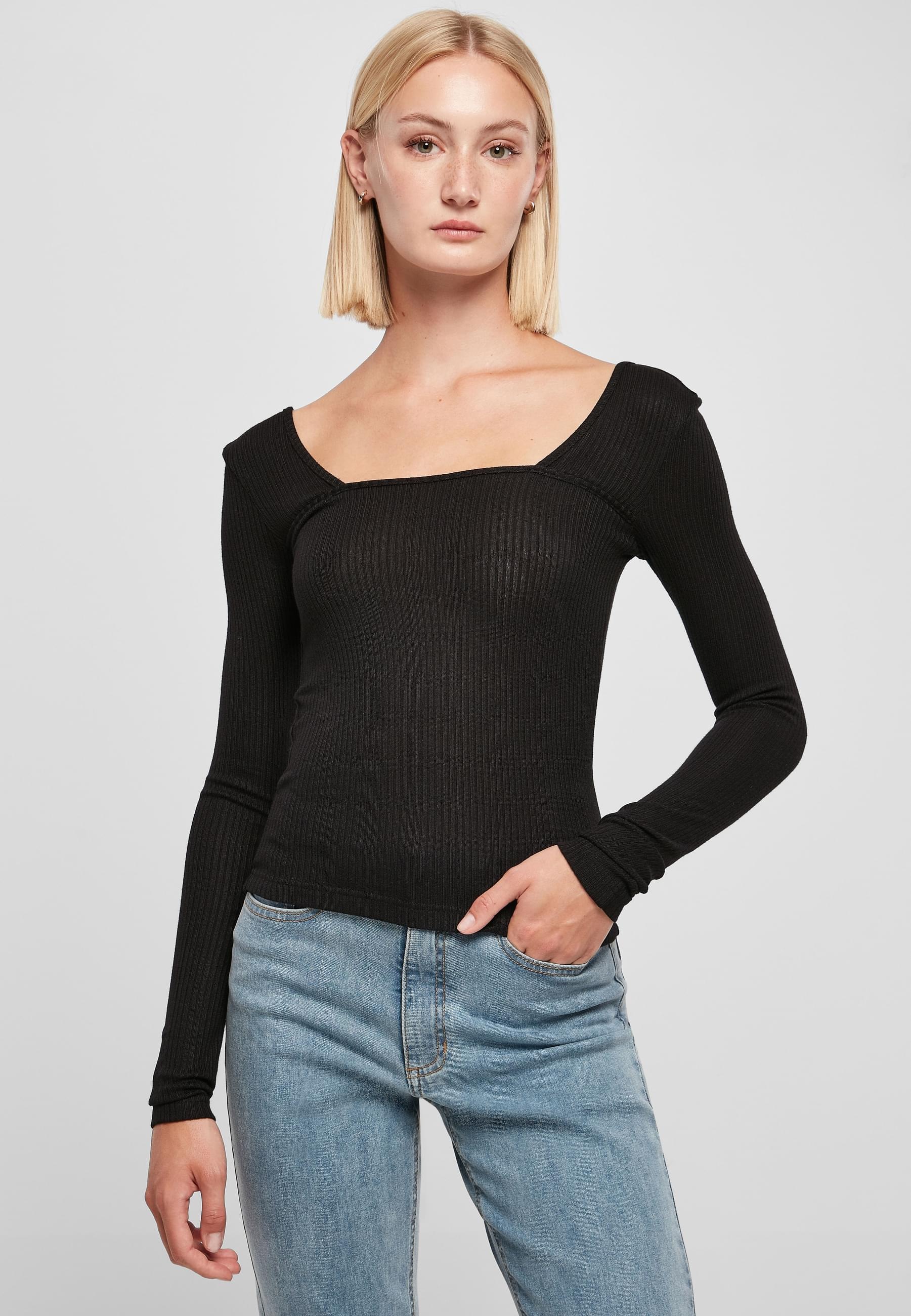 URBAN CLASSICS Longsleeve »Urban Classics Damen Ladies Rib Squared Neckline Longsleeve«, (1 tlg.)
