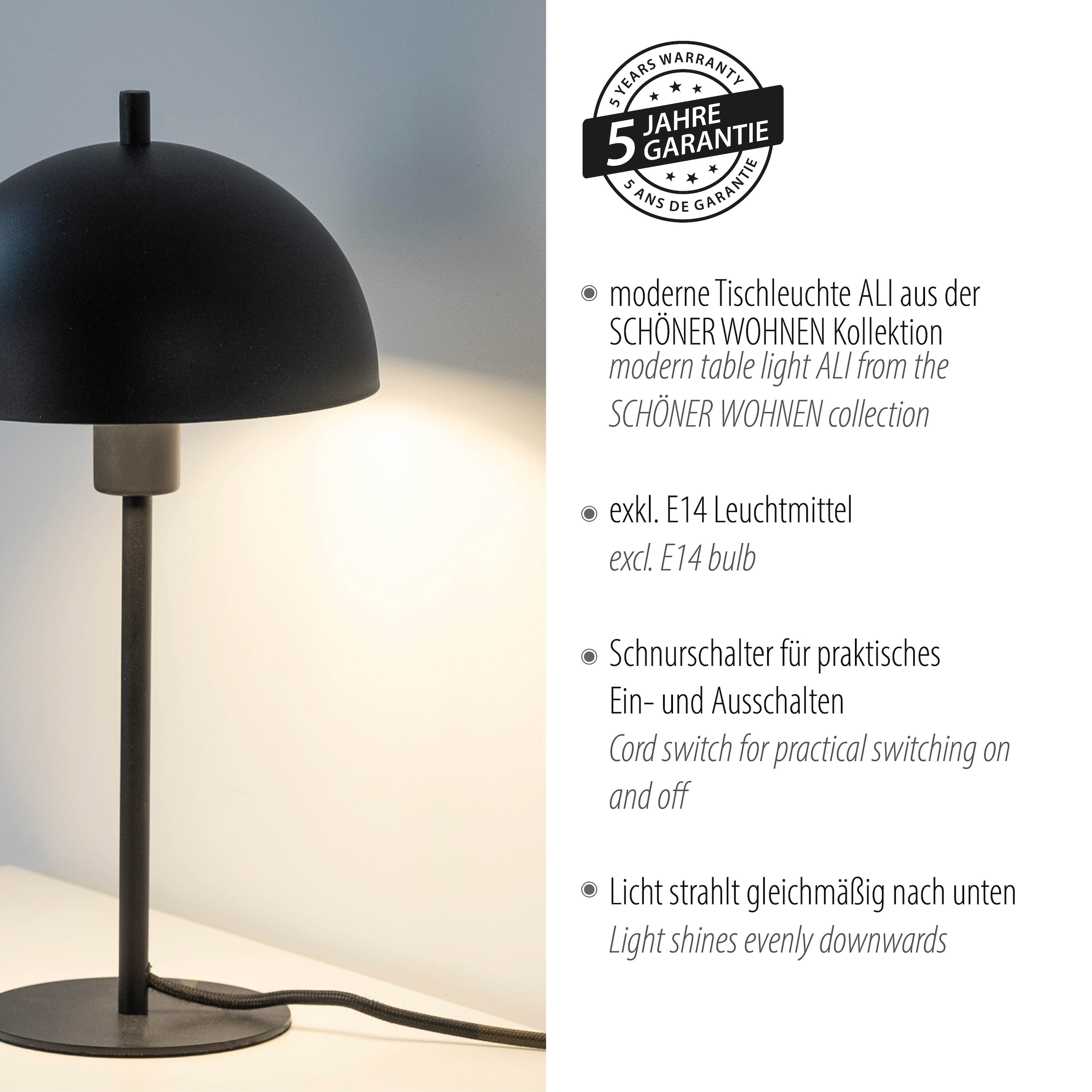 SCHÖNER WOHNEN-Kollektion LED Tischleuchte »ALI« E14 1 Stk. SCHÖNER WOHNEN Kollektion, Schnurschalter, Downlight