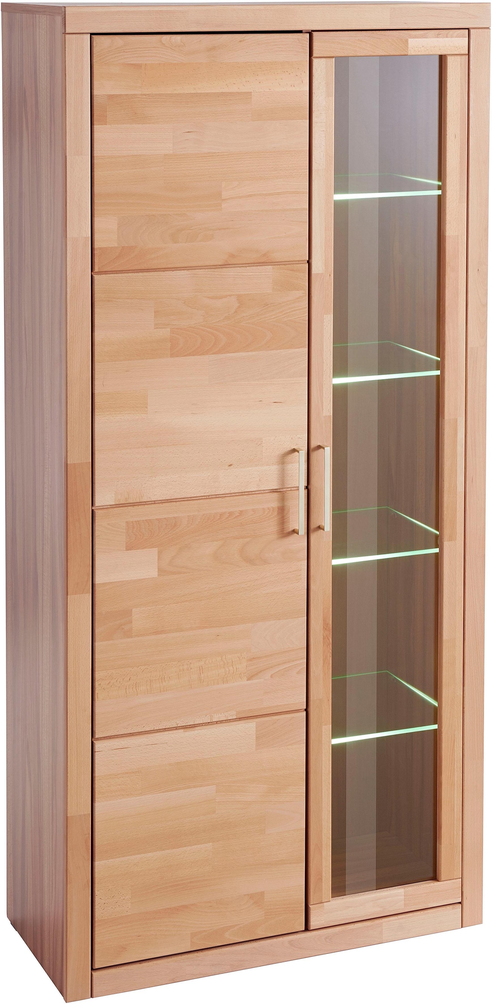 Home affaire Vitrine »Logo,190cm hoch,42 cm tief,Fronten Massivholz,10Fächer«, Korpus aus Holzwerkstoff,Griffe und Scharniere aus Metall