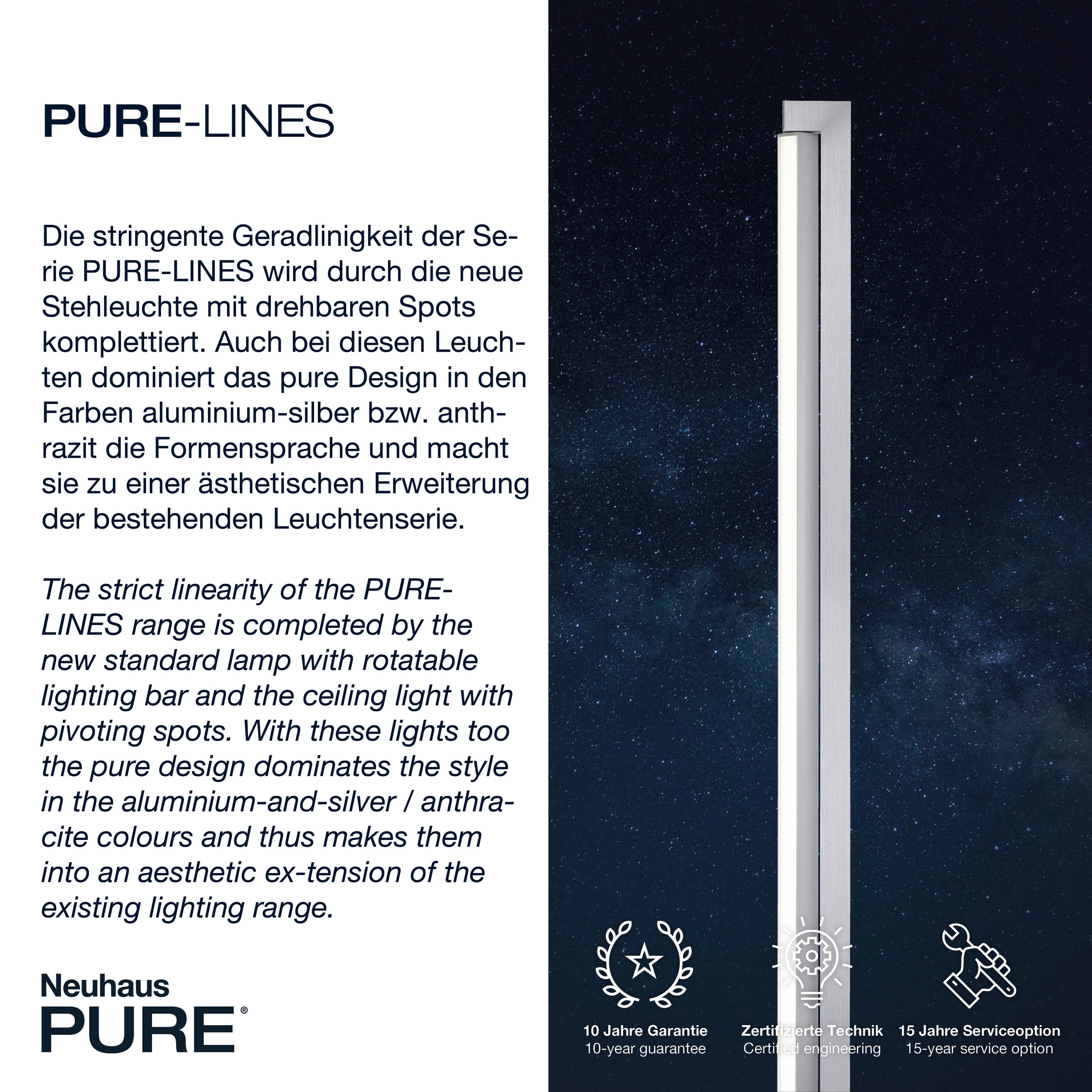 Neuhaus PURE LED Stehlampe »PURE Lines Floor« LED-Board 1 Stk. warmweiß - kaltweiß CCT Farbsteuerung, dimmbar über Fernbedienung, Fußschalter
