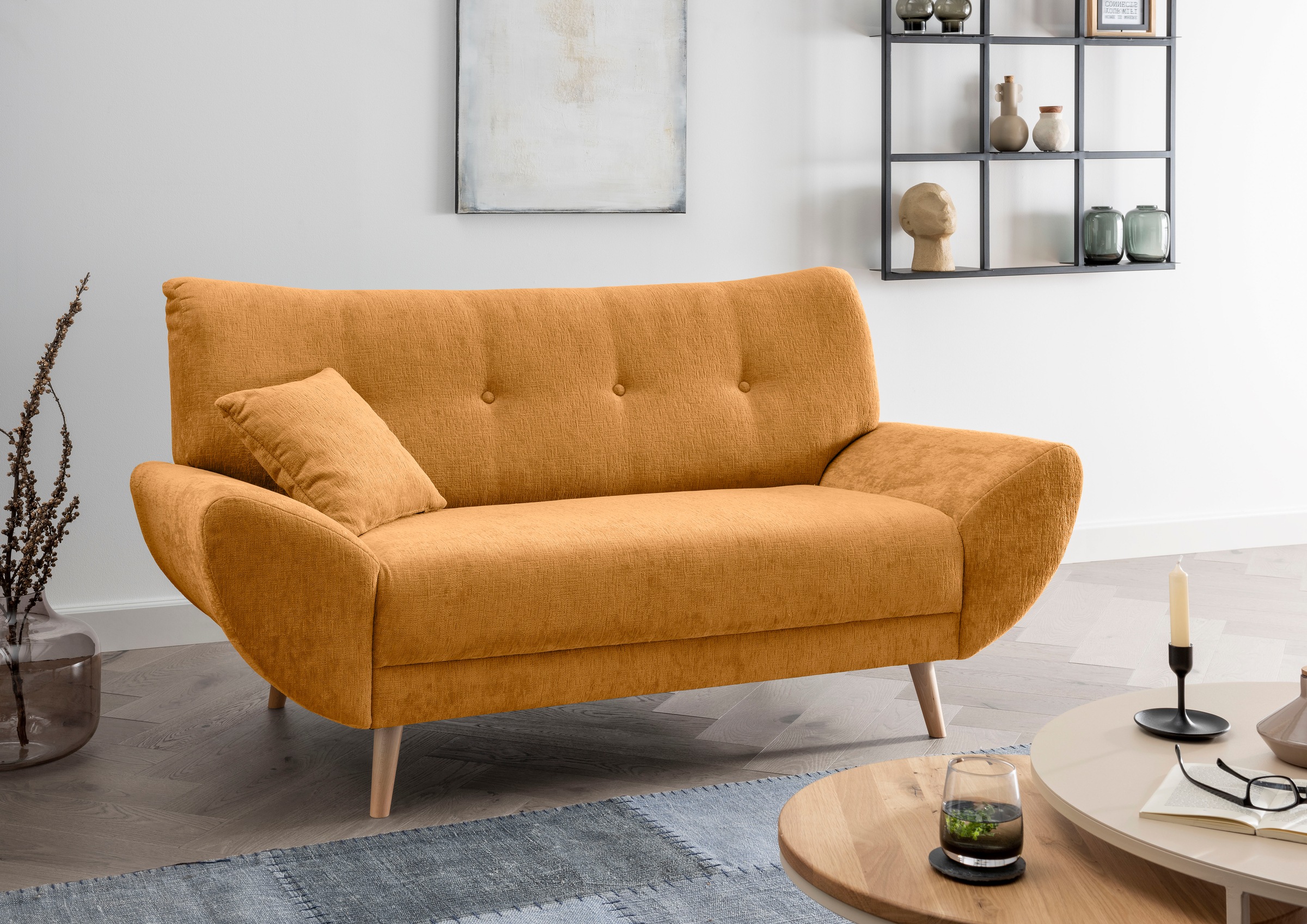 2-Sitzer HOME AFFAIRE, B:174cm H:82cm T:87cmgold, 100% Polyester, Sofas, "Basta"