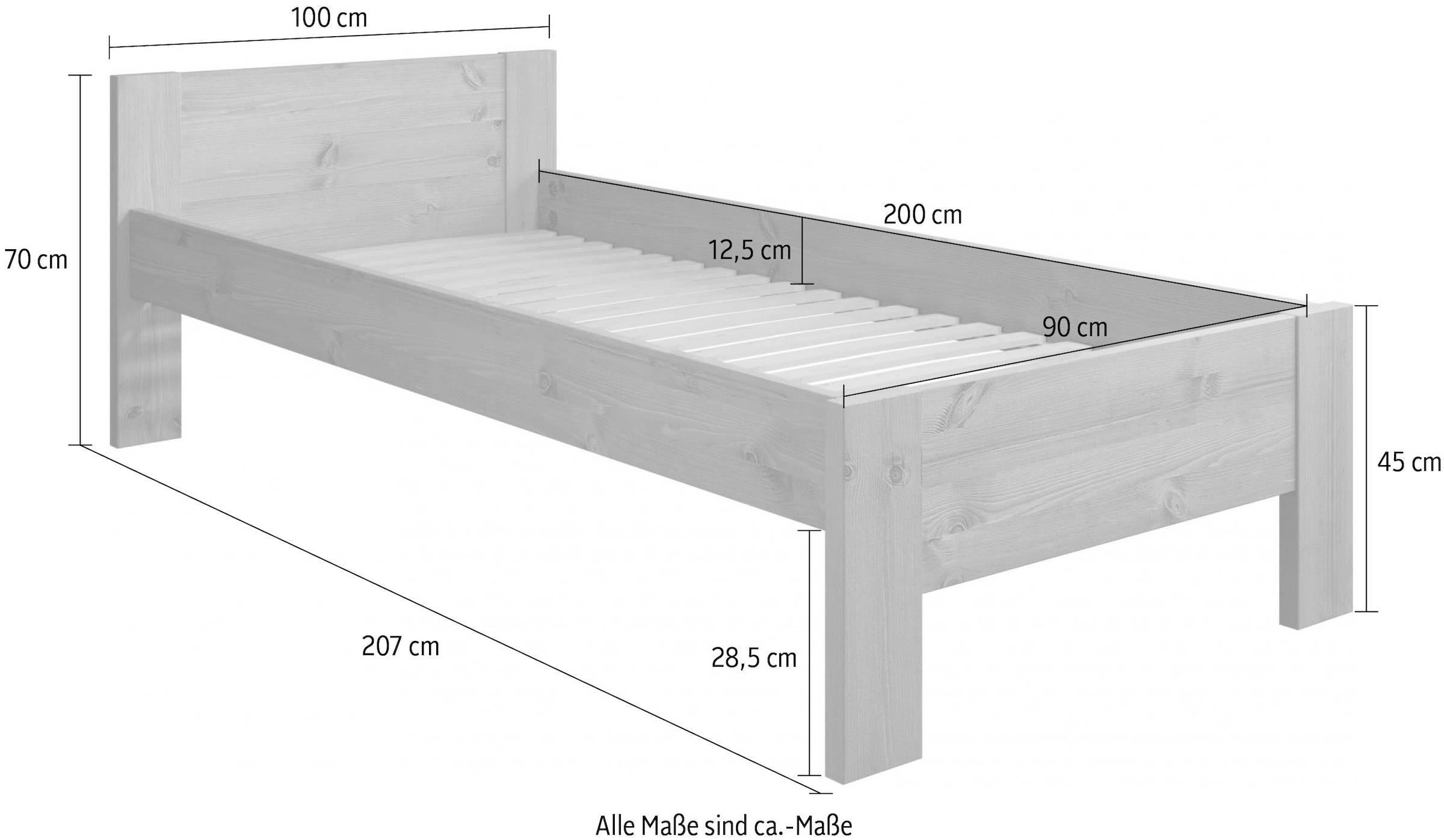 Home affaire Massivholzbett »Hero, hohe Belastbarkeit, FSC®-zertifizierte Kiefer«, (Breite/Belastbarkeit 140cm/180 KG, 90cm/=120 KG), aus massiver Kiefer, inklusive Lattenrost, zeitloses Design