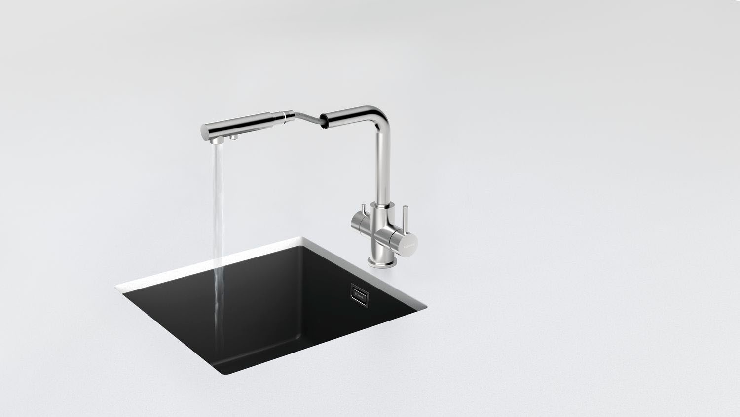 Küchenarmatur SCHOCK, B:22,4cm H:35cm Ø:3,5cm, silber, Edelstahl, Armaturen, "Vitus", Hochdruck, ausziehbarer Auslauf, Filterwasser, Schwenkbereich