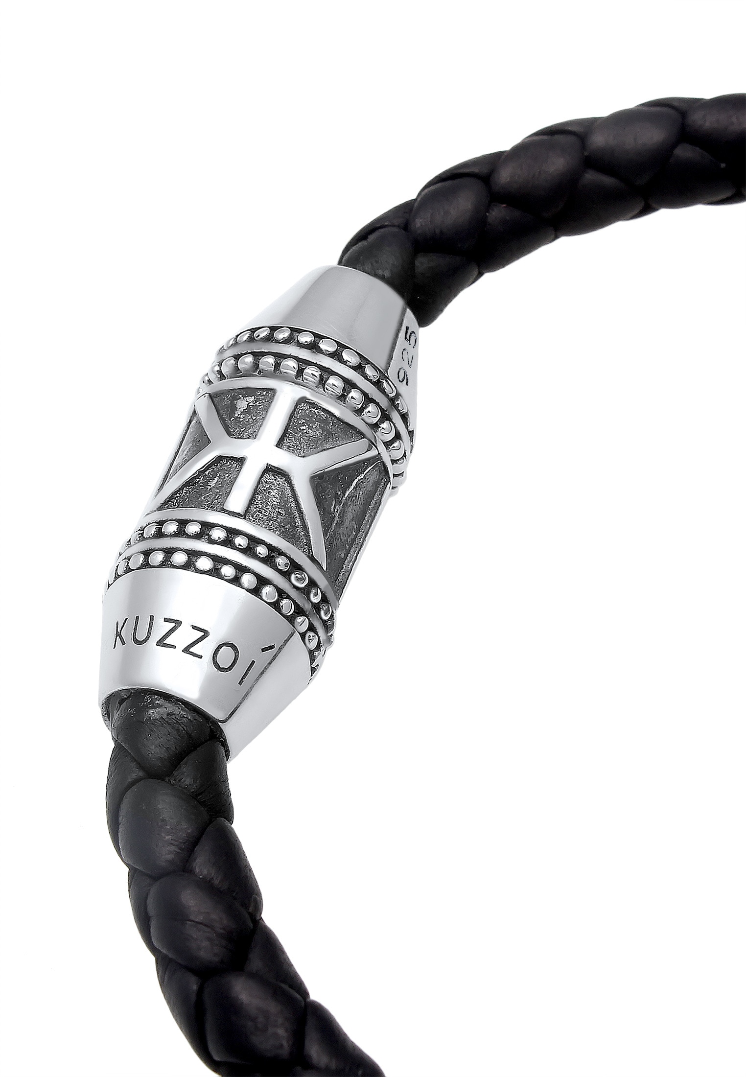 Kuzzoi Armband »Herren Leder Logo Magnet-Verschluß 925 Silber«