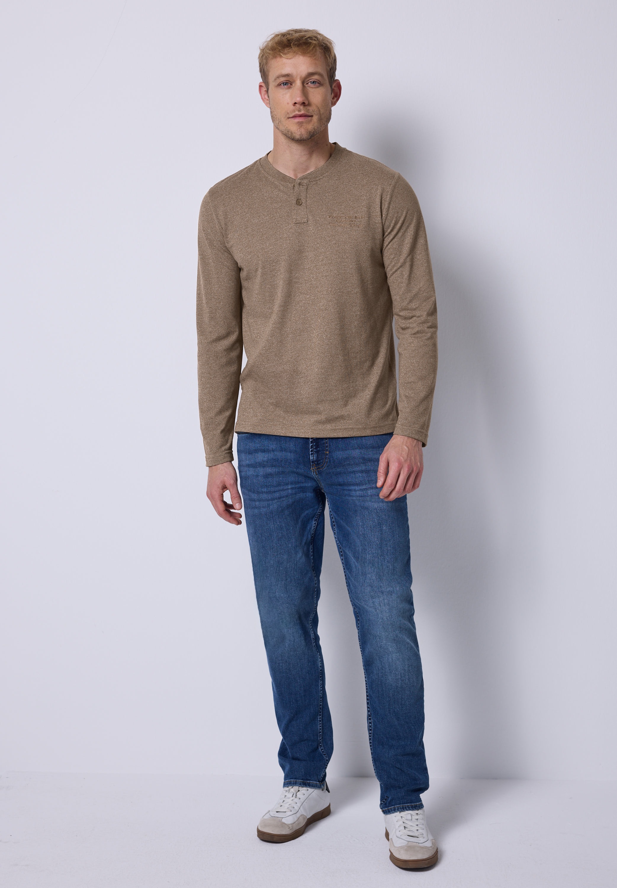 STREET ONE MEN Langarmshirt im Melange Look