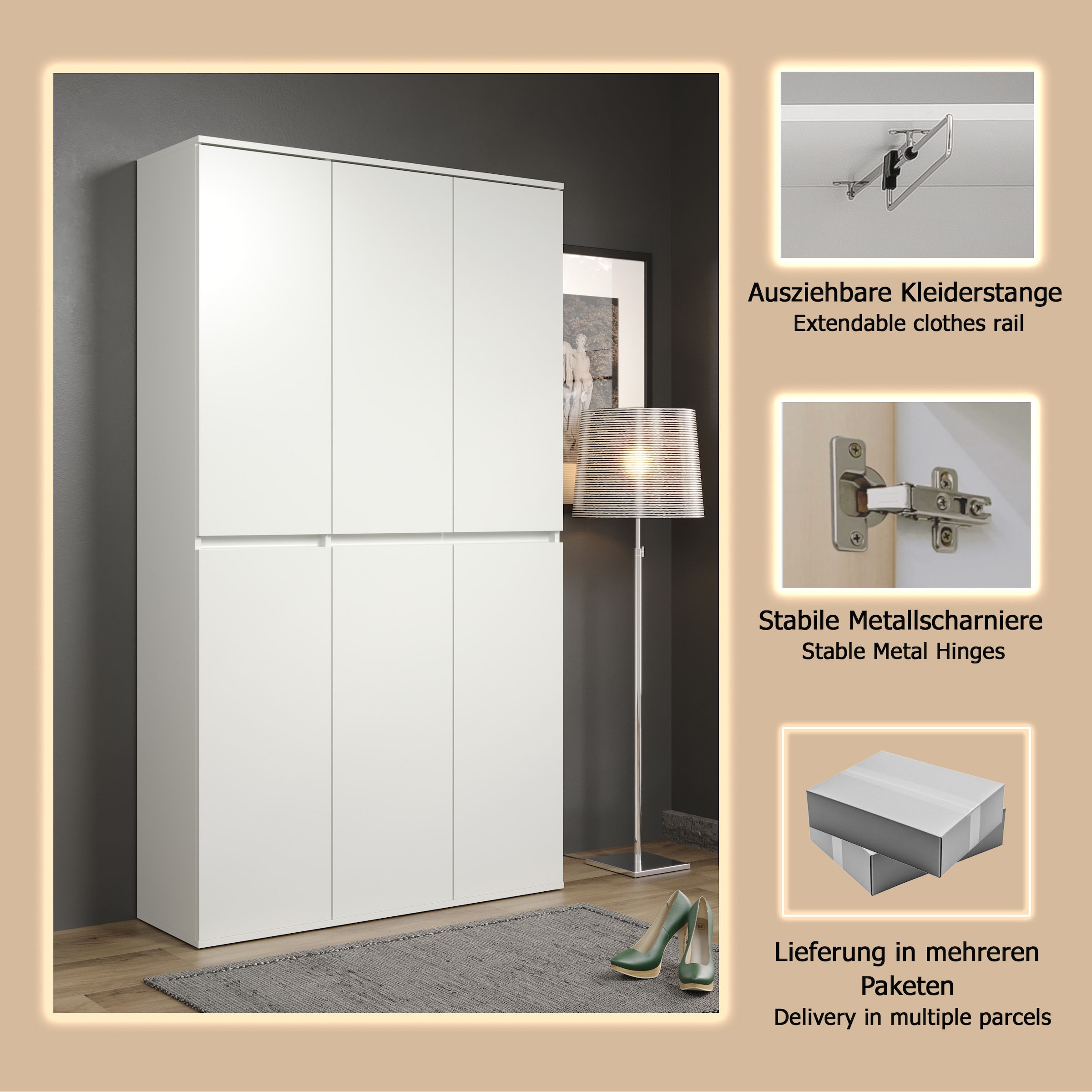 INOSIGN Garderoben-Set »Novara«, Mehrzweckschrank mit 6 Türen - (B/T/H) 111/34/191 cm