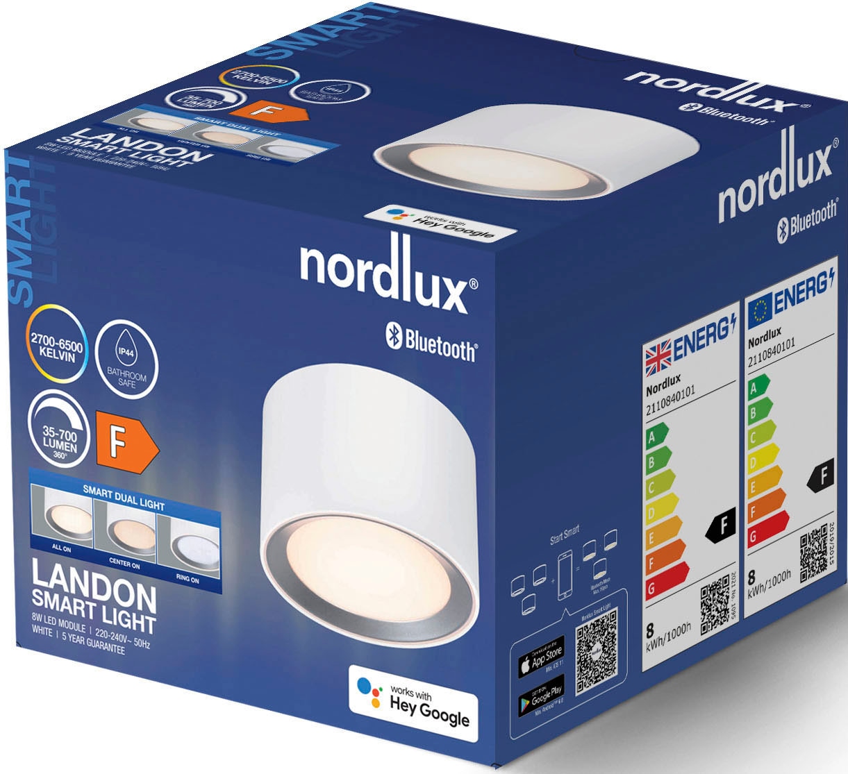 Nordlux LED Deckenleuchte »Landon Smart«, dimmbar mit Nordlux Smart (Innen- und Außenring), Kaltweißes bis warmweißes Licht, IP44-Schutz gegen Spritzwasser, Inkl. 8 Watt LED 