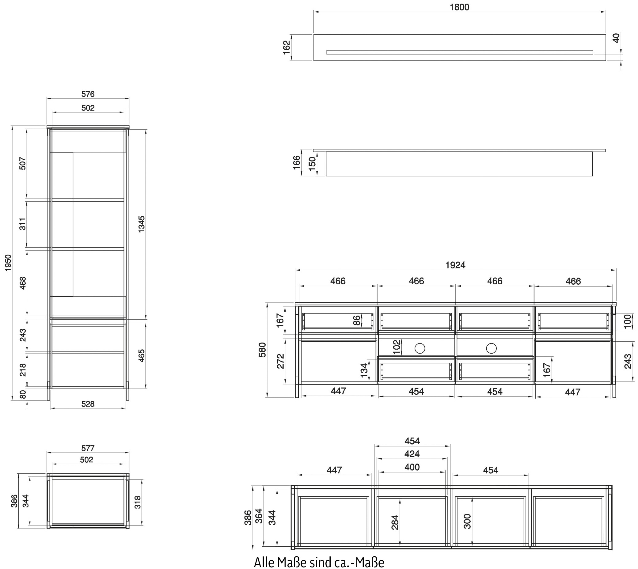 Home affaire Wohnwand »Stranda, moderne Anbauwand, Komplettset im Scandi-Style«, (3 St.), enthält Vitrine, Lowboard und Wandboard, 270 cm breit