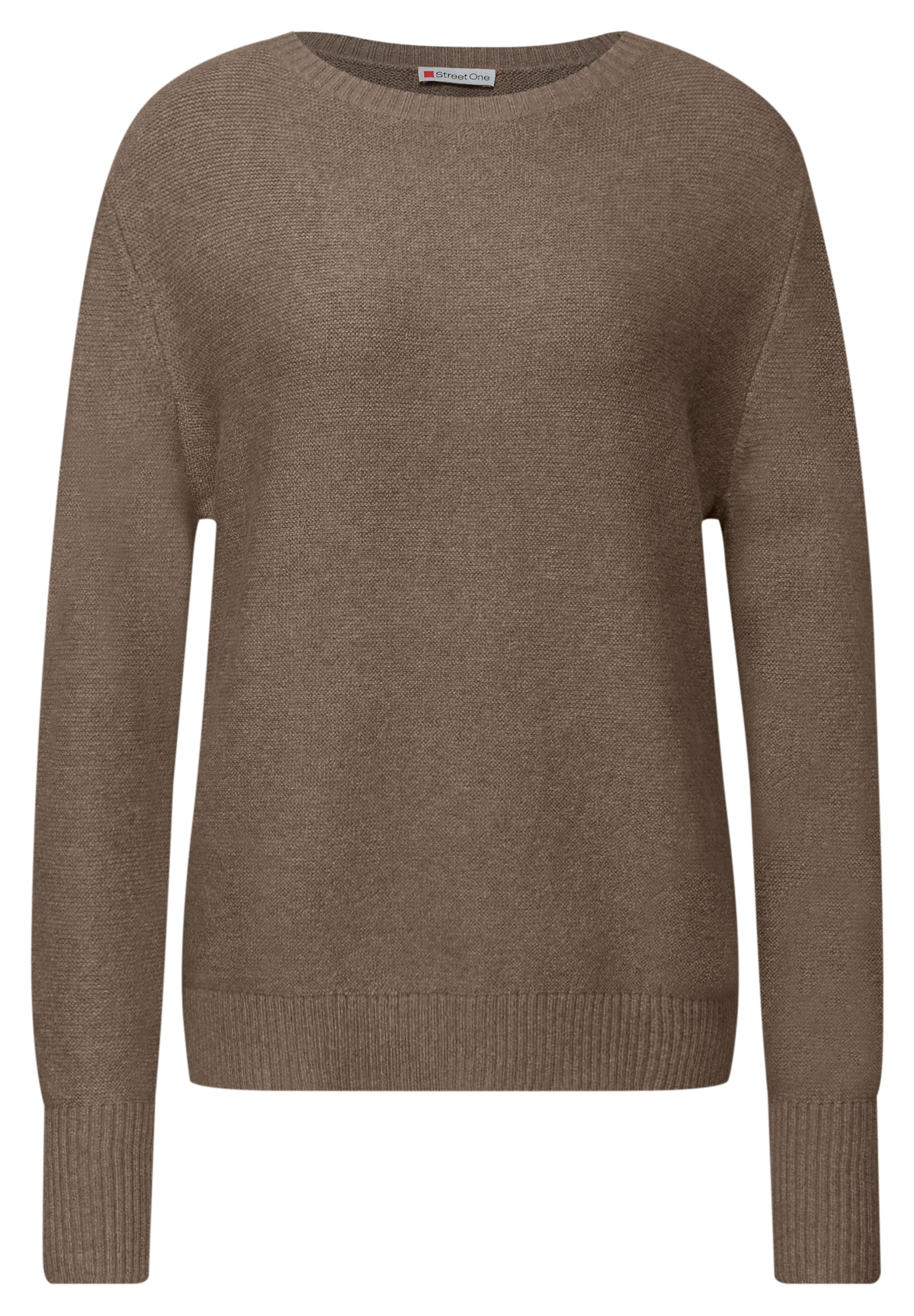 Rundhalspullover STREET ONE, Damen, Gr. 34, silk braun meliert, Web, 37% Baumwolle, 34% Polyacryl, 26% Polyester, 3% Elasthan, meliert, regular fit normal, Rundhals, Bündchen, Pullover Rundhalspullover, im soften Baumwoll-Mix 3