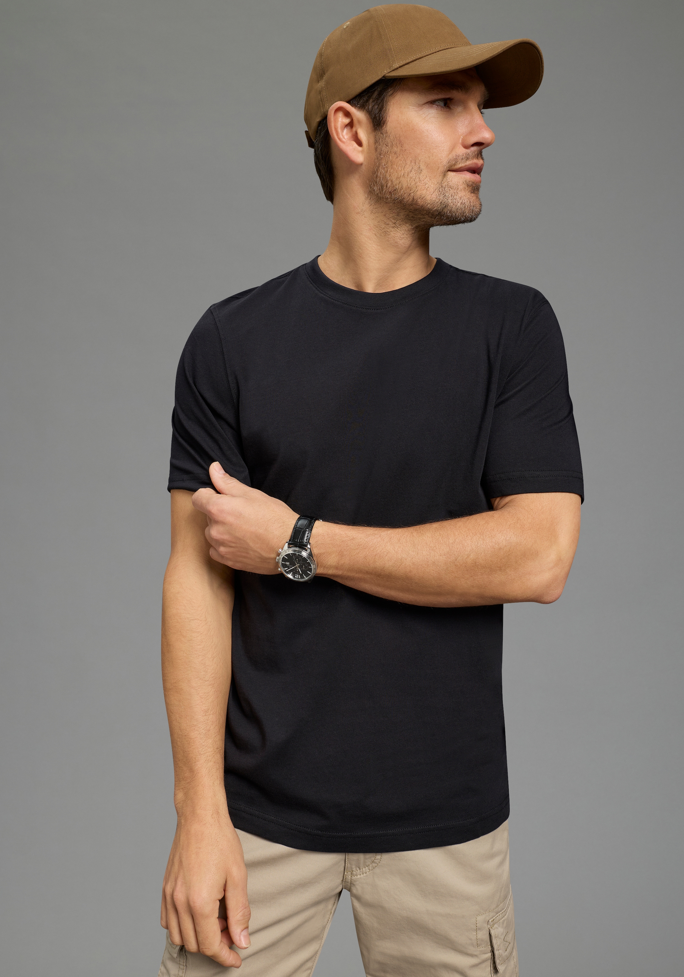 Mans World Rundhalsshirt 5er-Pack, Kurzarm, Regular Fit, unifarben, Rundhal günstig online kaufen