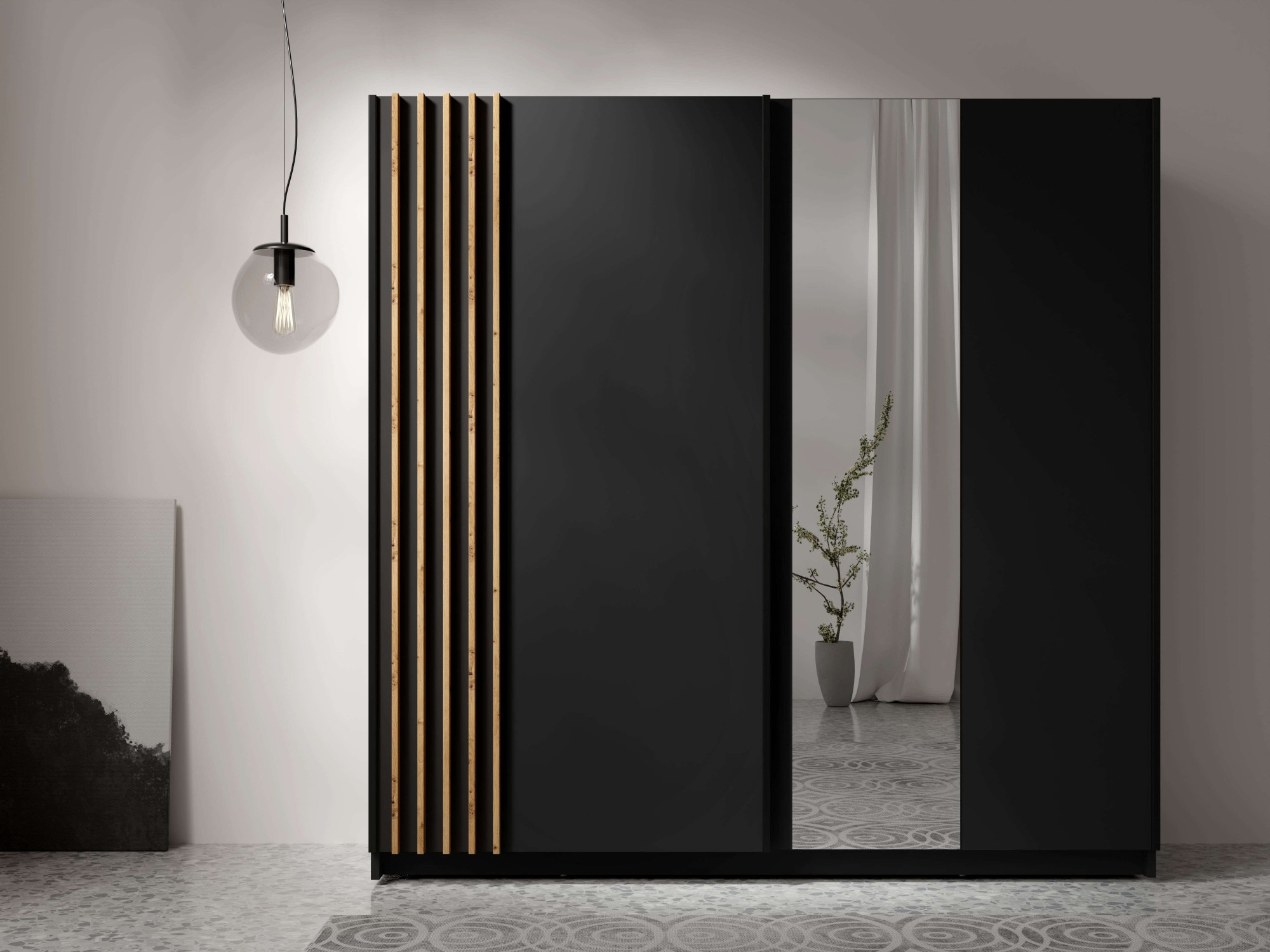 OTTO home Kleiderschrank "Kleiderschrank Charisy mit 4 Einlegeböden und Kleiderstange" Garderobe mit 2 Schwebetüren und Lamellen, B/H/T 200/198,5/62 cm