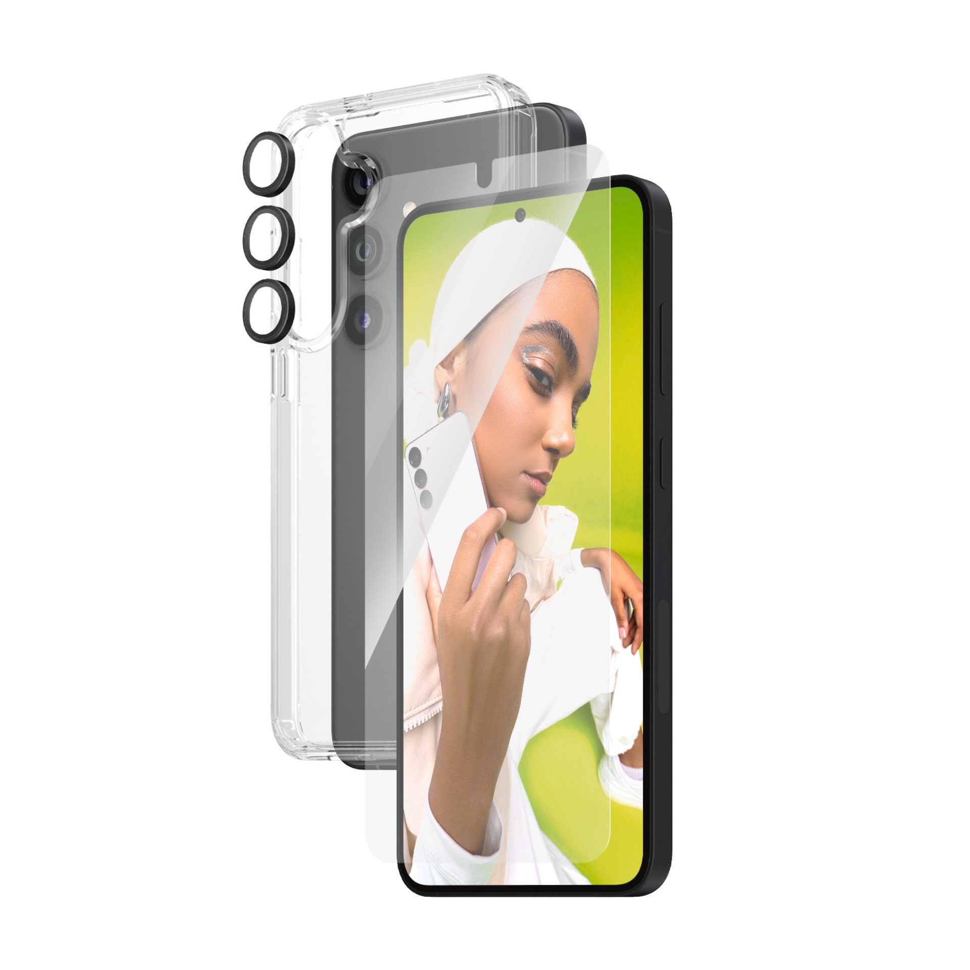 PanzerGlass Displayschutzglas »3-in-1 Bundle Set«, für Samsung Galaxy S24 Plus, (Set, 3 St., Screen Protector, Hardcover, Camera Hoops), Displayschutzfolie, Schutzfolie, Bildschirmschutz, kratz- & stoßfest