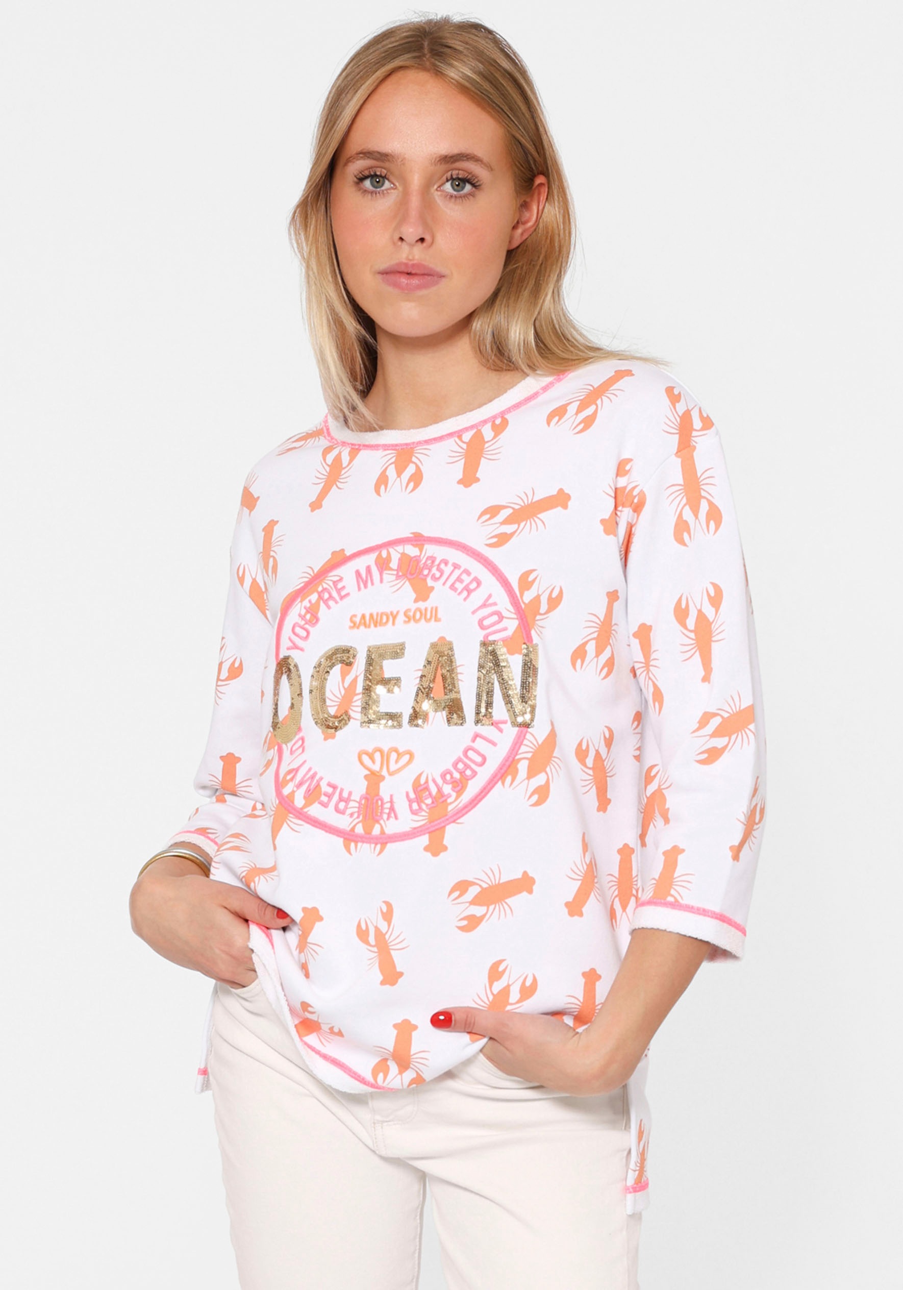 Zwillingsherz Langarmshirt "Shirt "Ocean Sandy Soul"", mit Zebramuster und Frontmotiv, mit 3/4 Arm