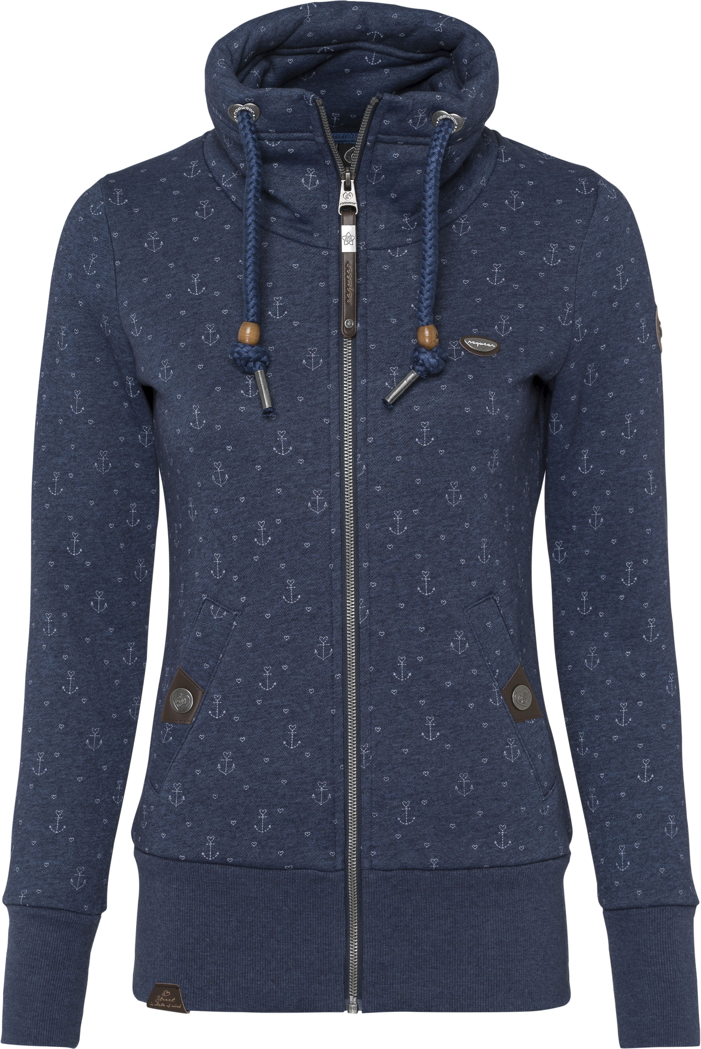 ragwear plus -  Sweatjacke "RYLIE MARINA ZIP PLUS", mit maritimen Allover "Anker"-Druck