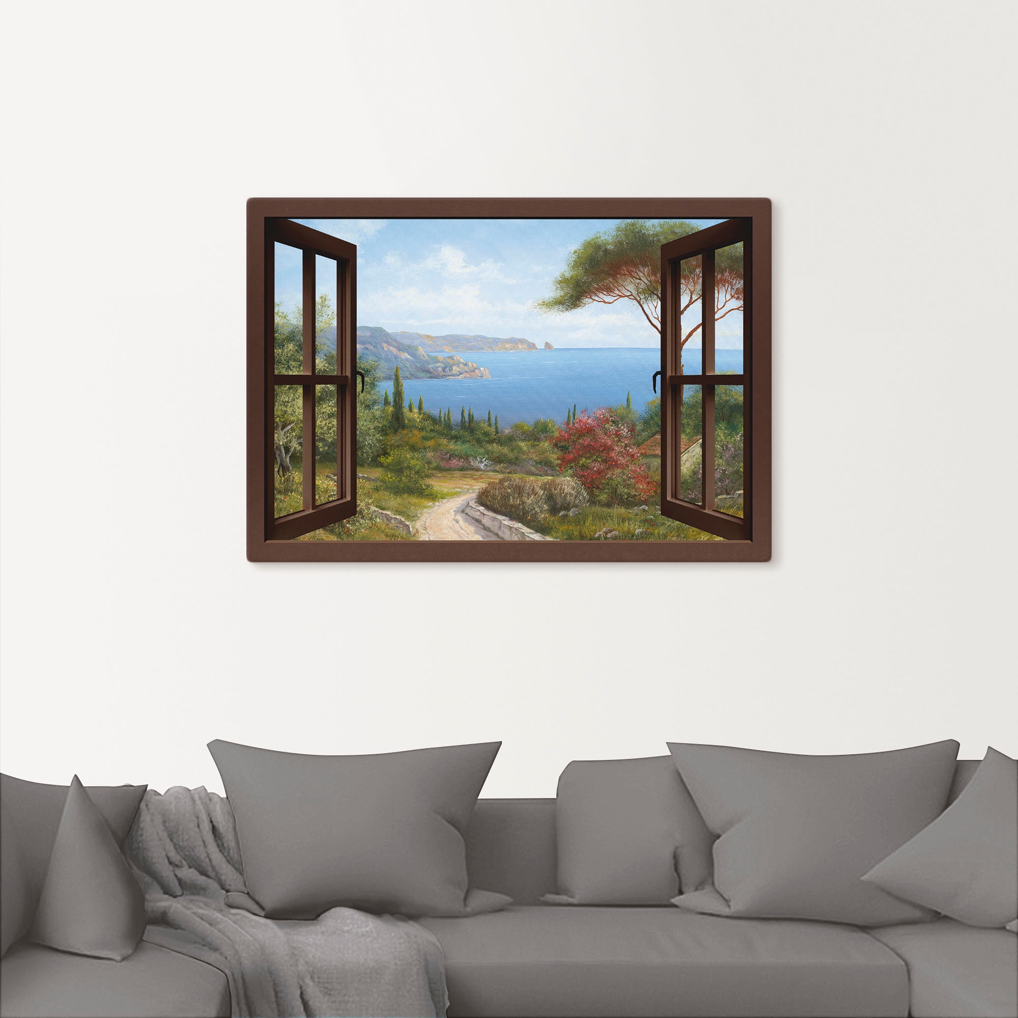 Thumbnail - Artland Leinwandbild "Fensterblick Frühlingsmorgen" Fensterblick 1 Stk. tlg. als Leinwandbild, Poster, Wandaufkleber in ...