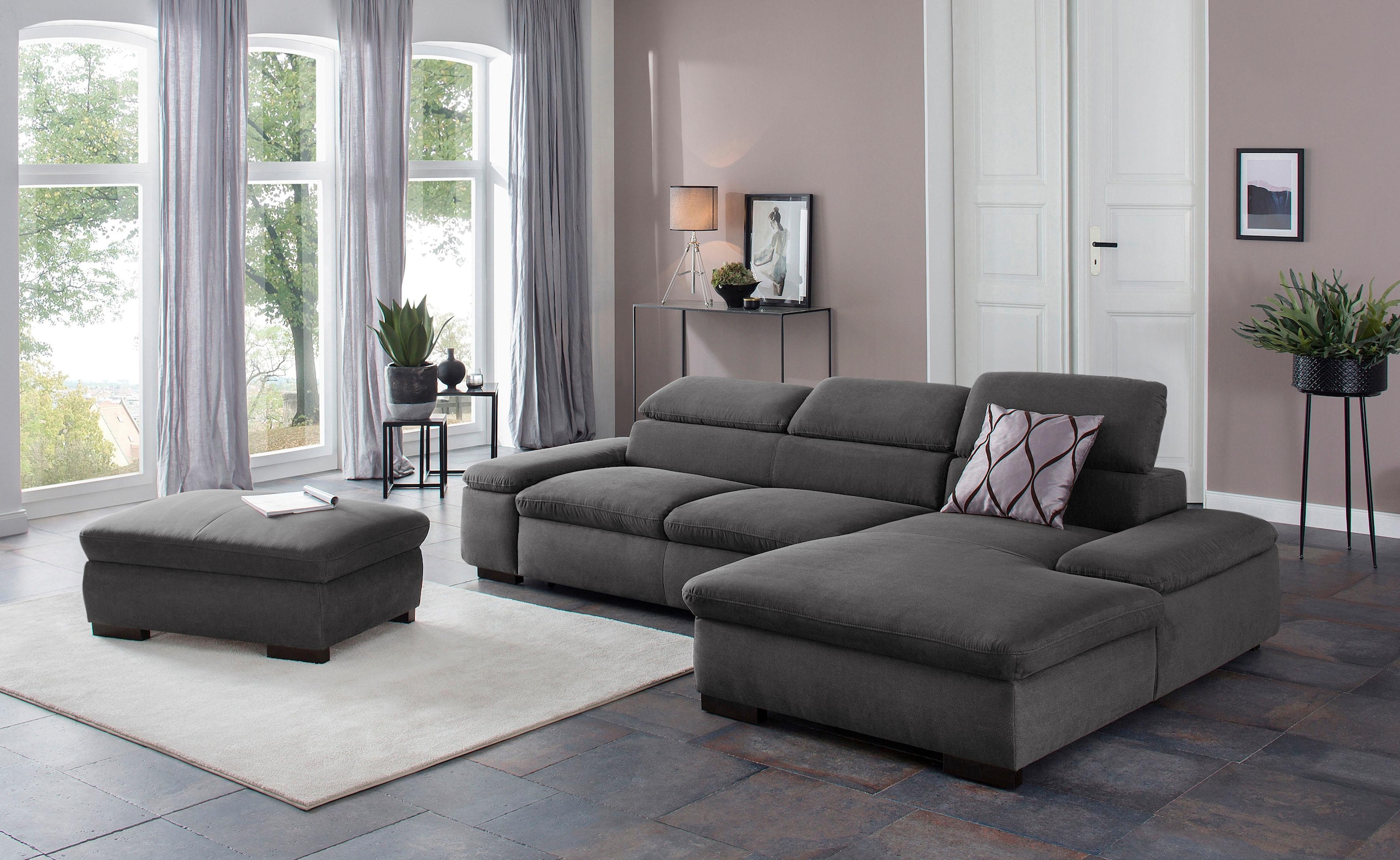 Stauraumhocker HOME AFFAIRE "Alberto", grau (anthrazit), B:101cm H:43cm T:68cm, 100% Polyester;Microfaser in Antiklederoptik (100% Polyester);Luxus-Microfaser Vintageoptik (100% Polyester);Luxus-Microfaser weich (90%Polyester 10%Polyamid), Hocker, gross,  3