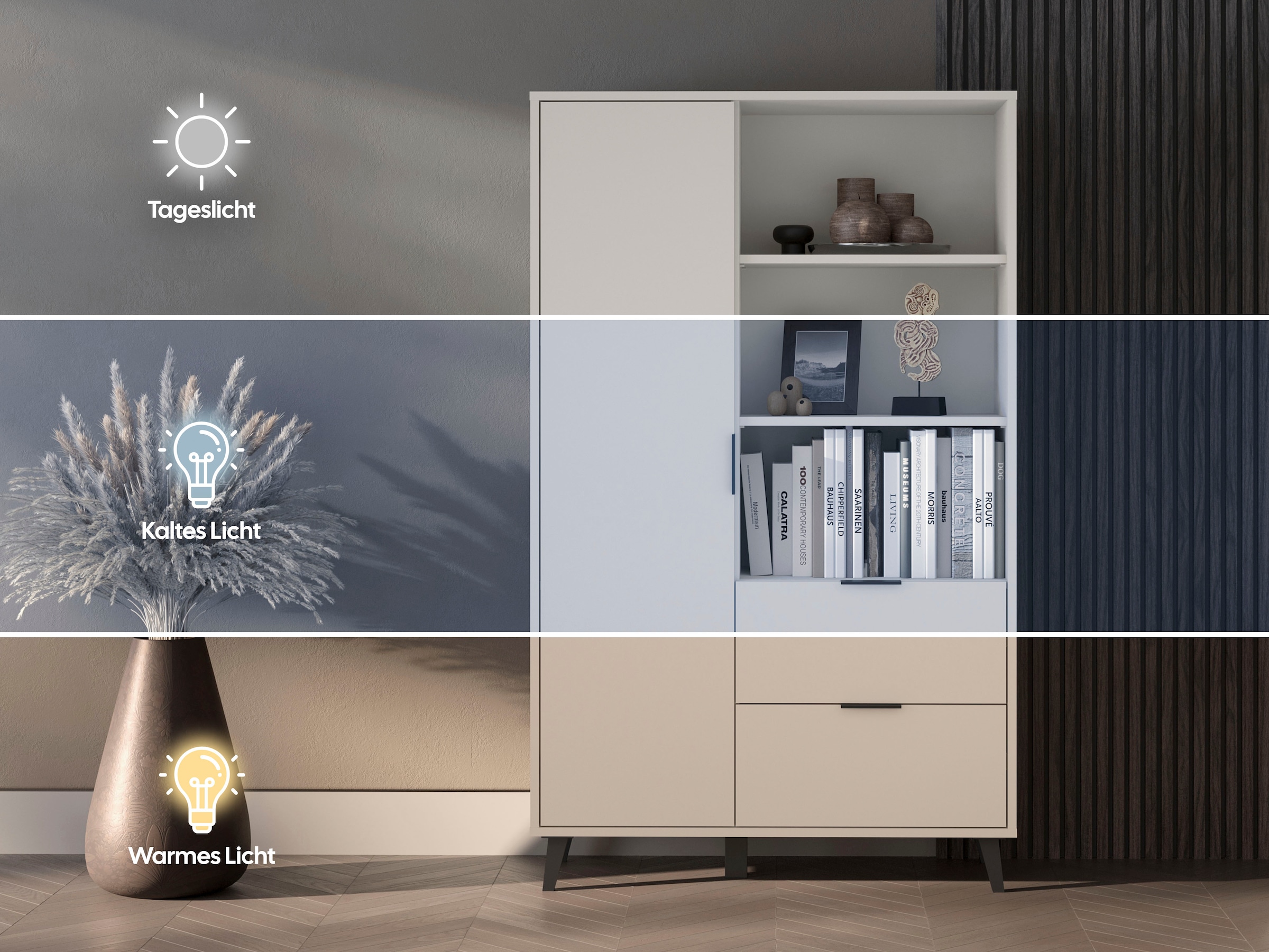 OTTO home Highboard »Oslo, B/H/T: 85/140/33 cm« 1 Stk. tlg. Schublade, höhenverstellbare Einlegeböden, schwarze Metallgriffe
