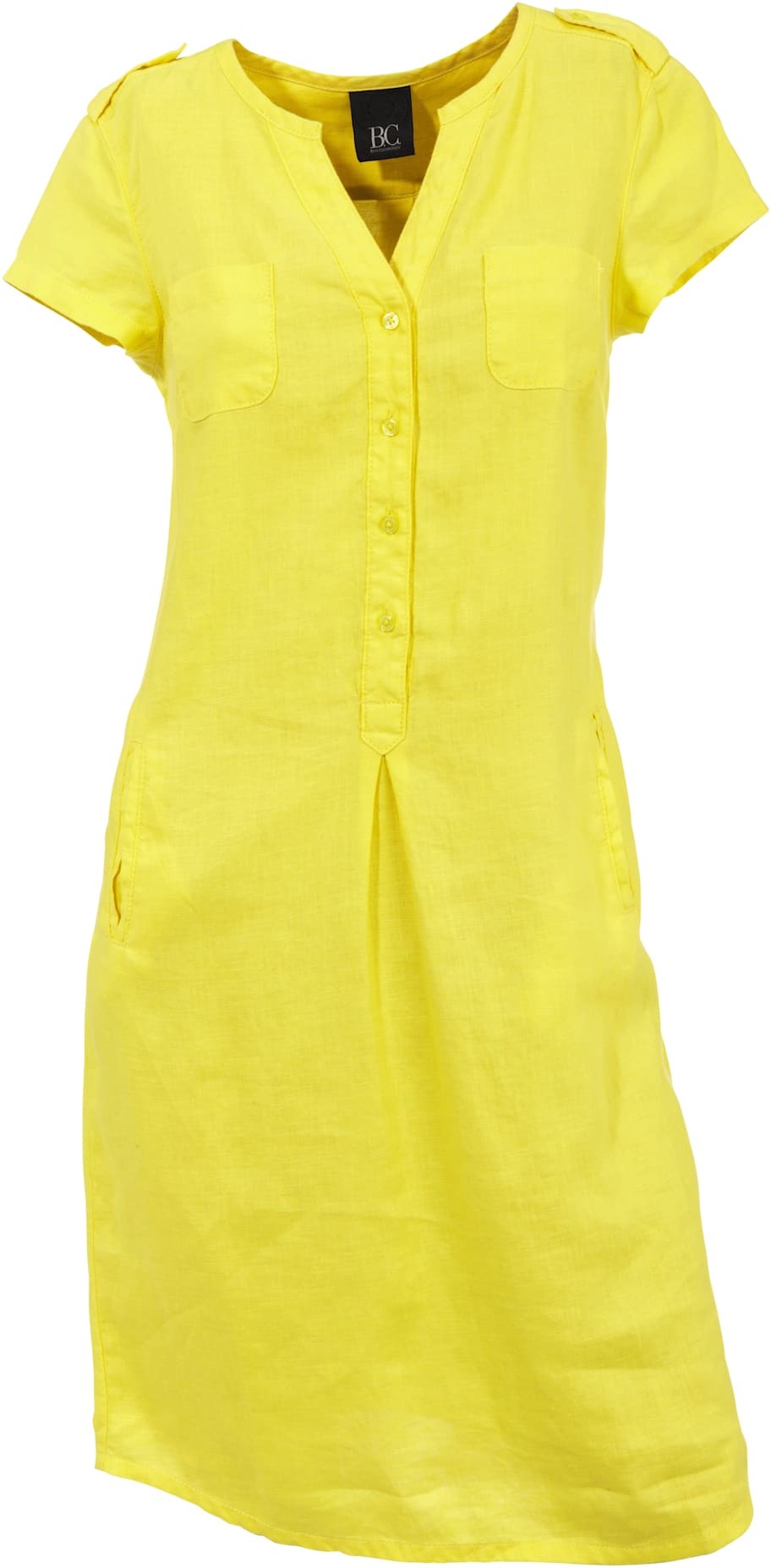 Sommerkleid HEINE "Leinenkleid", Damen, Gr. 48, Normalgrößen, gelb, 100% Leinen, unifarben, kurz, Rundhals, Kleider Sommerkleid 3