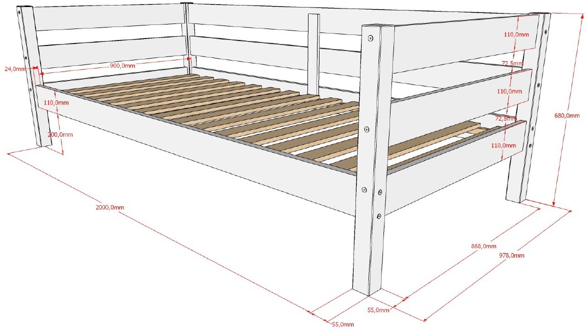 Vipack Daybett »Margrit, mit zeitlosem Design universell einsetzbar« Liegefläche 90 x 200 cm, inkl. Rolllattenrost und seitlichem Umbau,  stabiles Massivholzbett, wahlweise in 2 Farben erhältlich