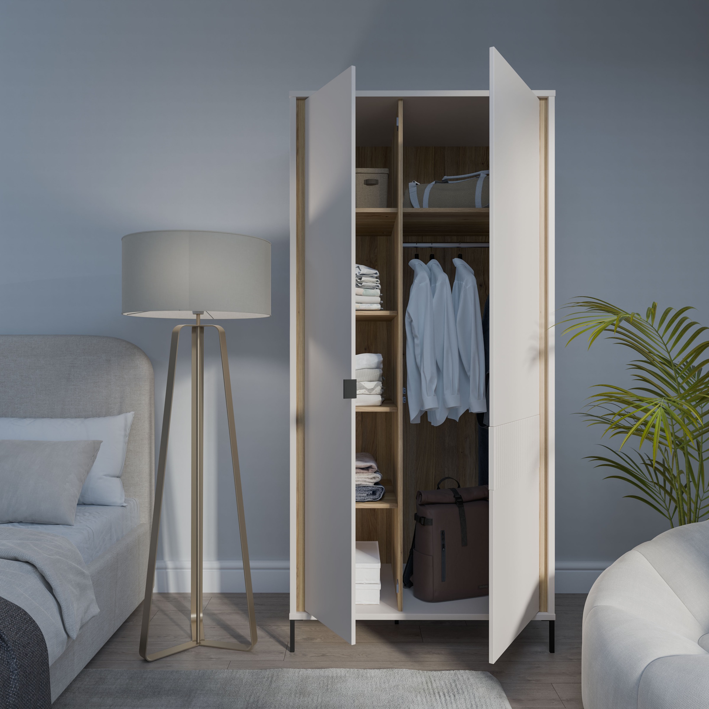 FORTE Kleiderschrank »Forte Seravel Drehtürenschrank, Lamellenoptik, 2 Türen« B/H/T 94,1/199,2/60,5 cm, Metallfüße