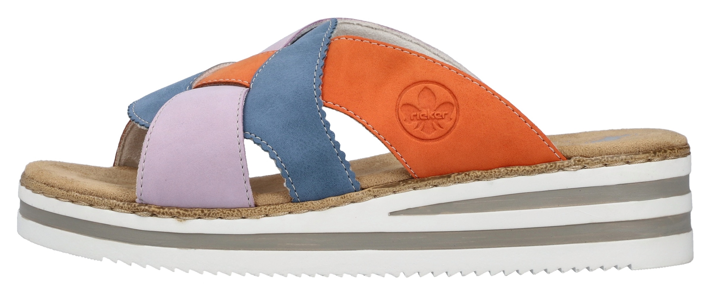 Rieker Pantolette, Sommerschuh, Strandschuh, Hausschuh mit zweifarbiger Plateausohle