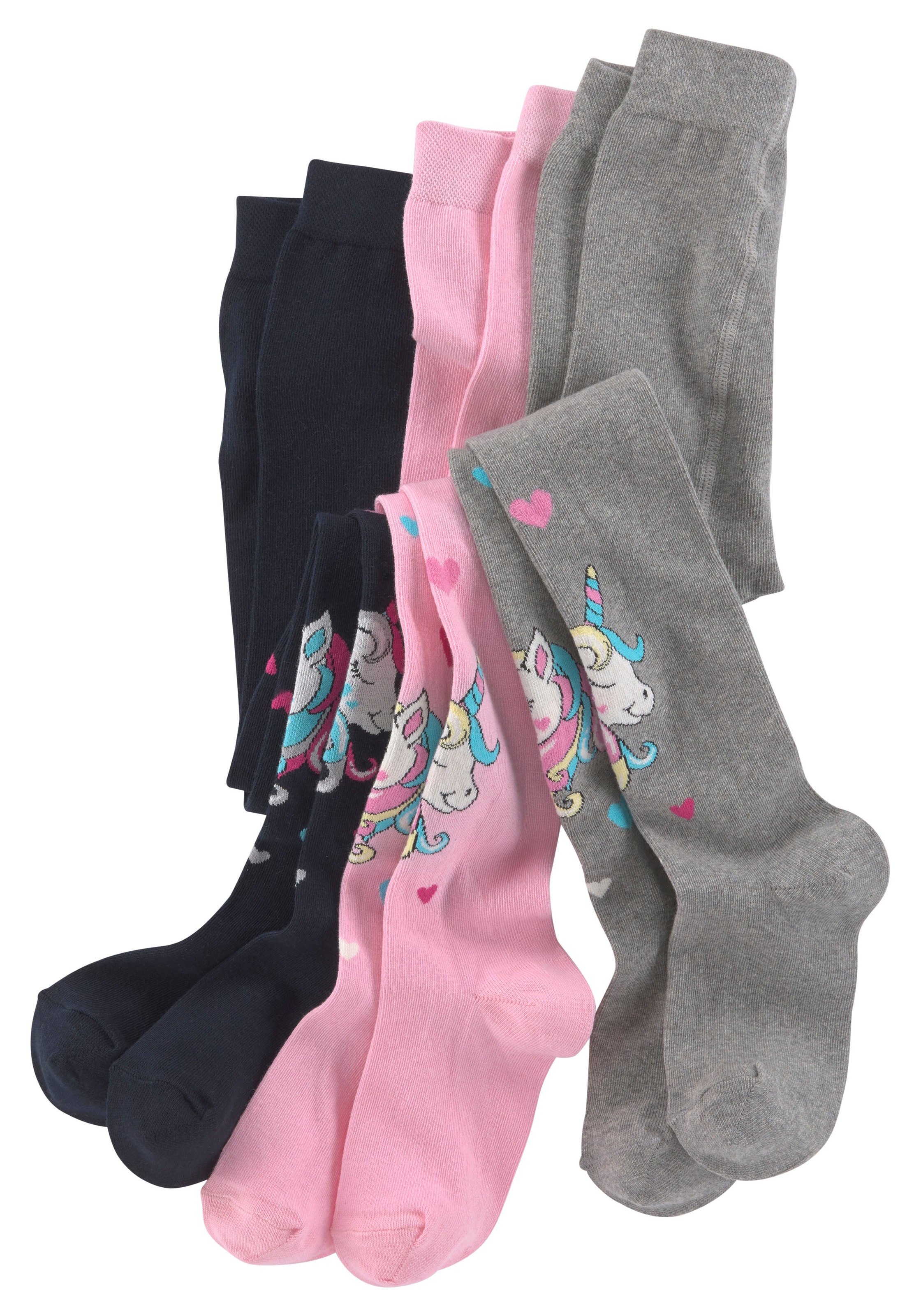 H.I.S Strickstrumpfhose "Kinder Motiv Strumpfhosen" Packung, 3 Stk. mit eingestrickten Einhorn Motiven