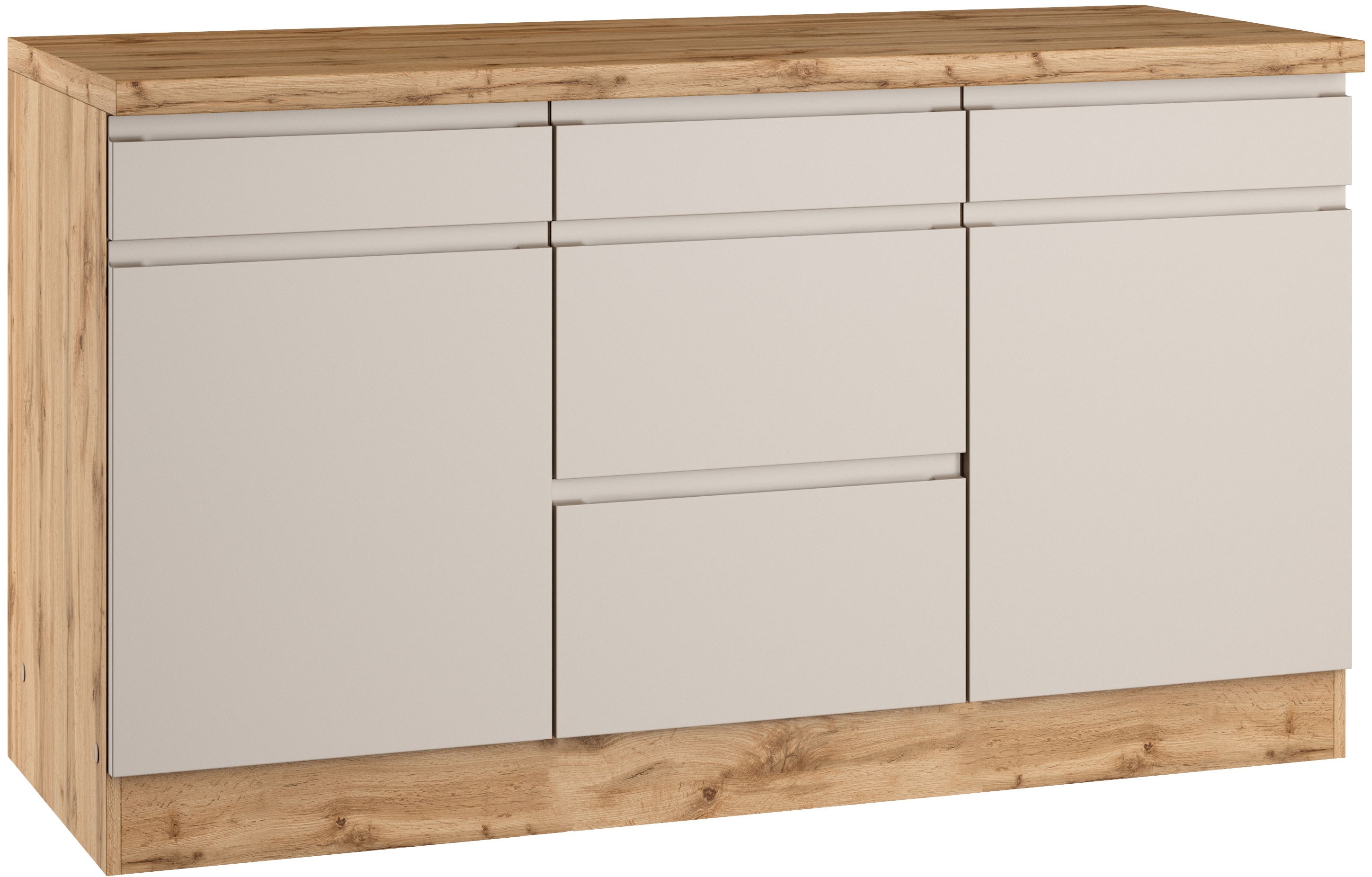 KOCHSTATION Unterschrank "KS-Virginia,neu in verbesserter Ausführung" Breite 150 cm, 2 Türen, 3 Schubkästen, 2 Auszüge