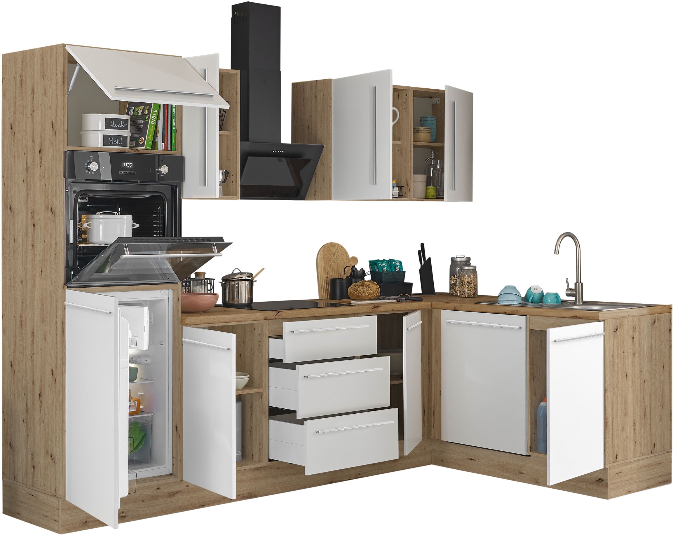 KOCHSTATION Winkelküche »Florida, Stellbreite 280x165 cm«, wahlweise mit E-Geräten, mit Softclose für Türen und Schubkästen