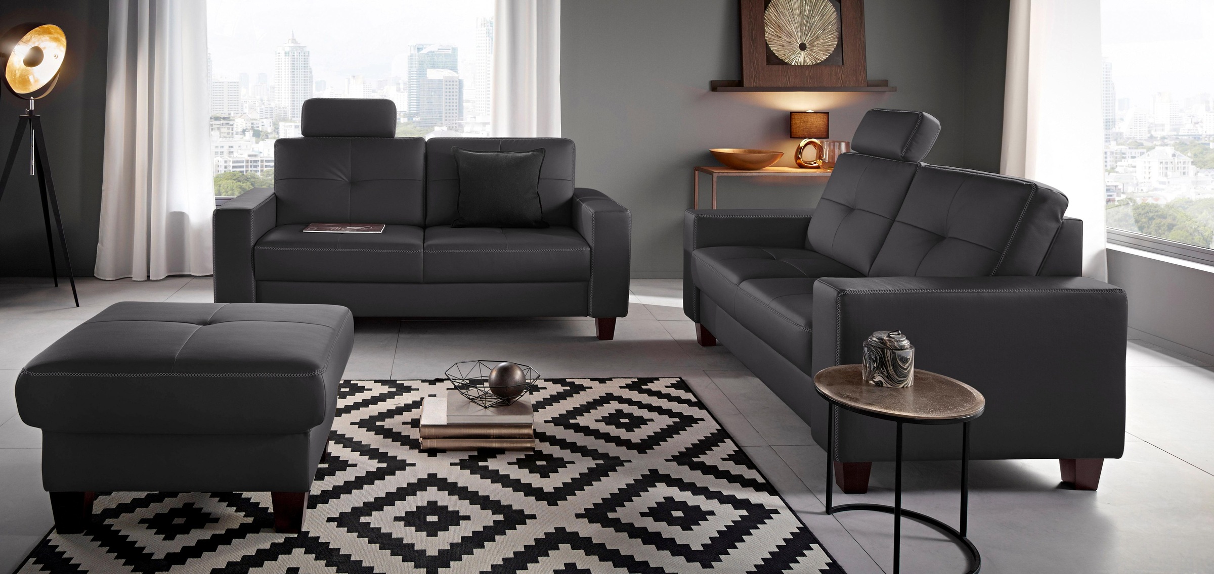 Home affaire Polsterhocker "Varese" Kreuznaht in beige günstig online kaufen