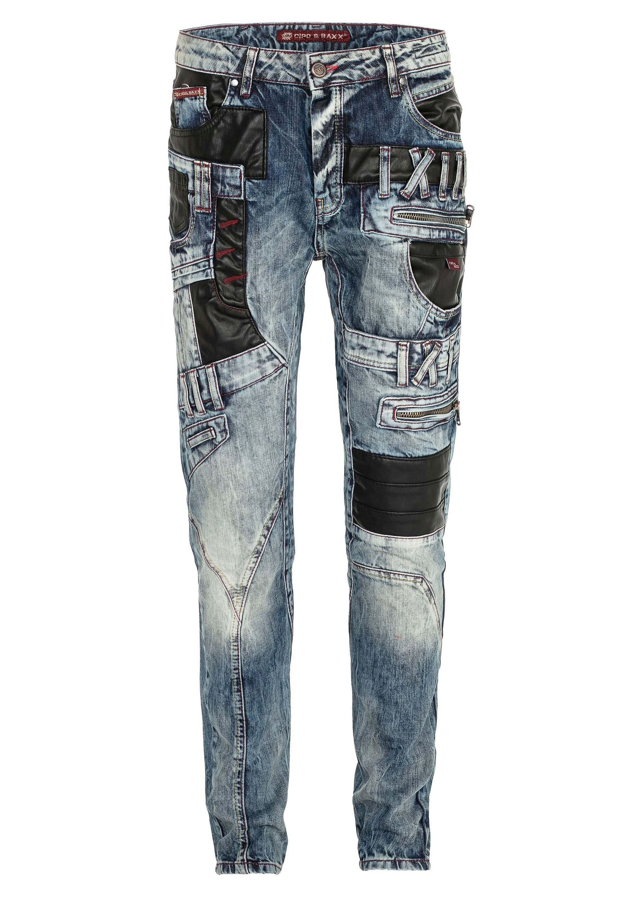 Cipo & Baxx Regular-fit-Jeans »Jeans«, mit Kunstleder und Bunddetails, CD-482