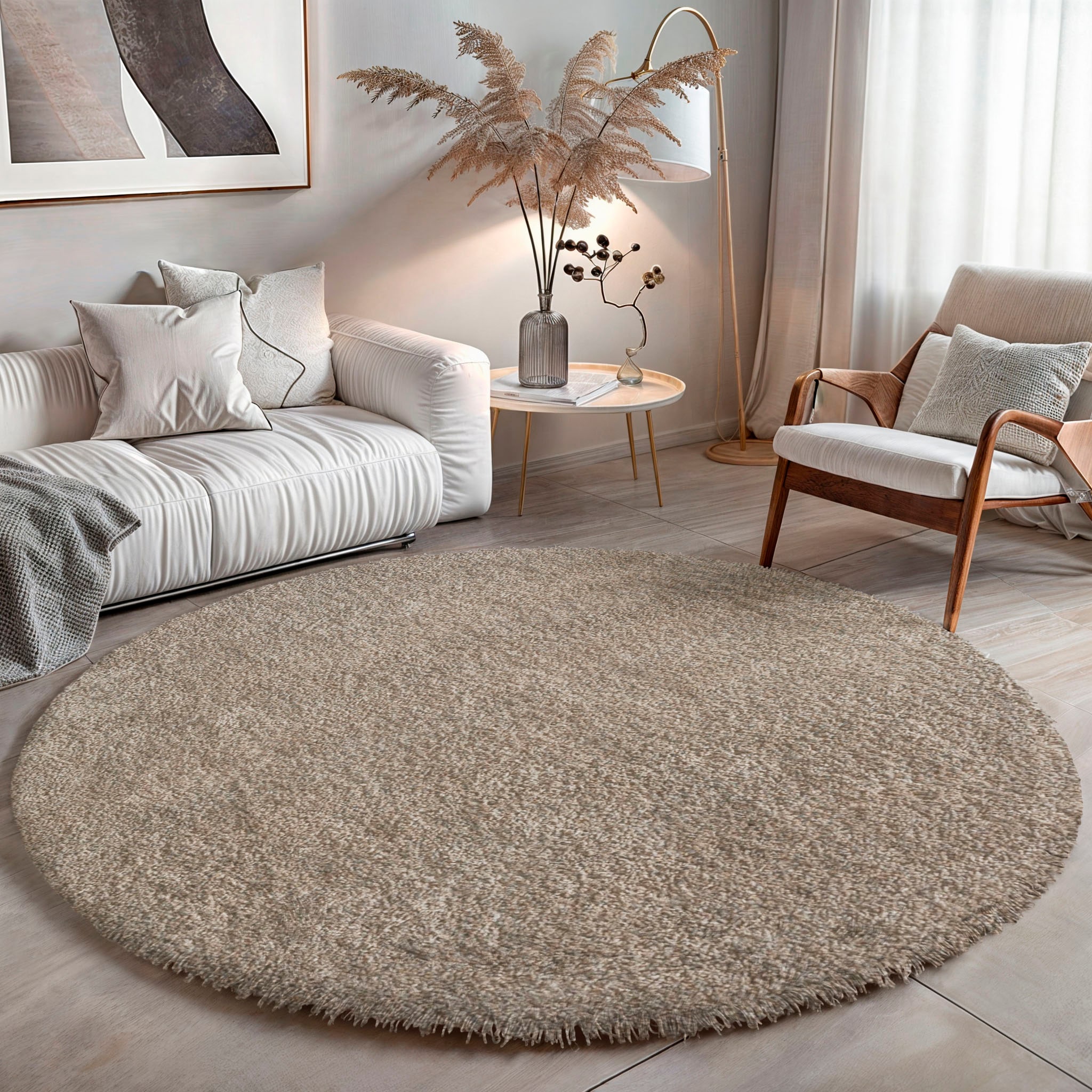 Hochflor-Teppich OTTO HOME "Banji", beige, B:120cm H:37mm L:120cm Ø:120cm, Polypropylen (PP), Teppiche, Uni Farben, weich und flauschig, auch als rechteckig erhältlich