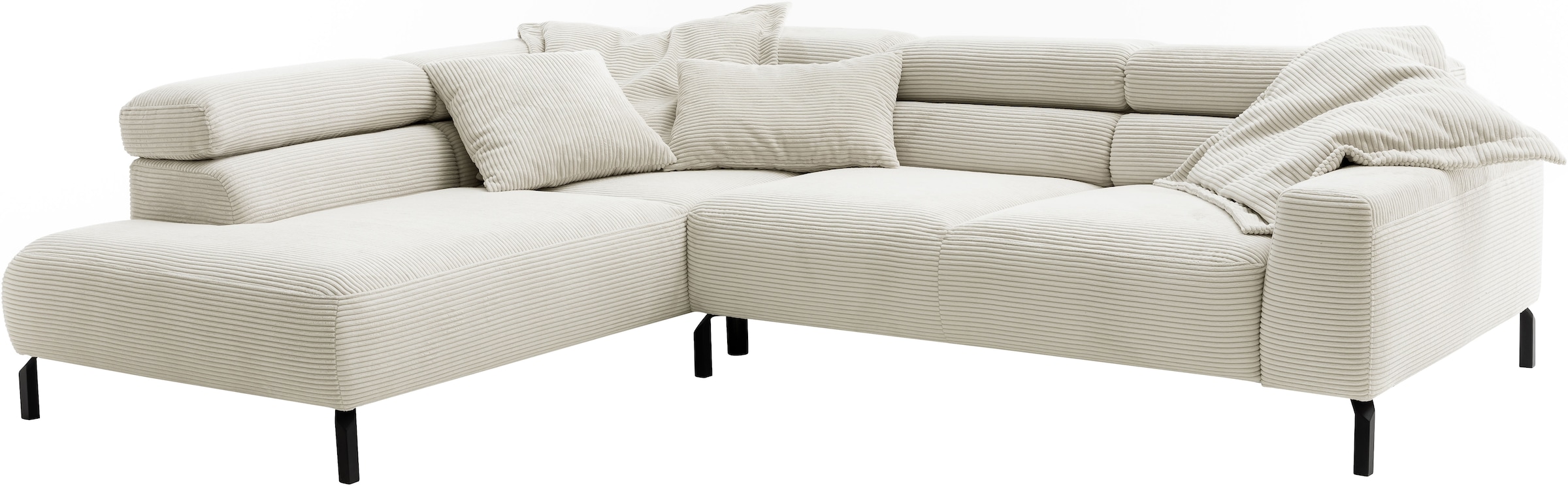Places of Style Ecksofa »Antonelli, L-Form, inkl. Kopfteilverstellung, Breite 276 cm«, ohne Sitztiefenverstellung, in Cord, natur