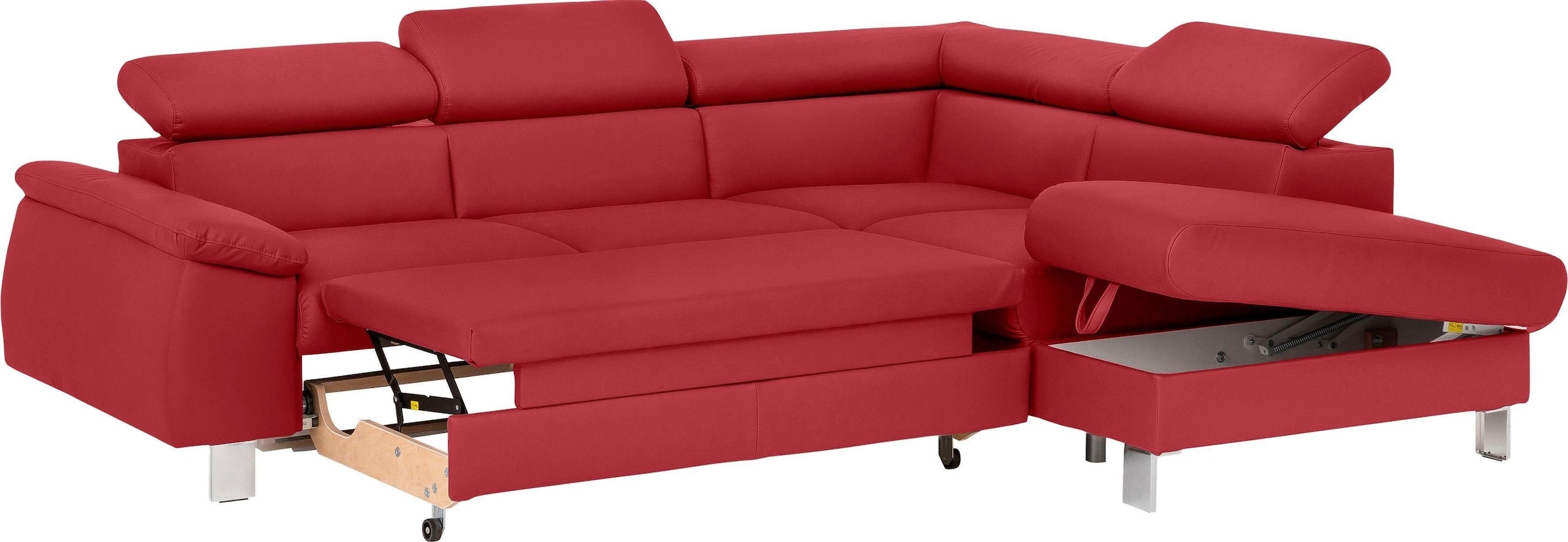 COTTA Polstergarnitur »Komaris«, (Set), Set: bestehend aus Ecksofa und Hocker, Kopfteilverstellung