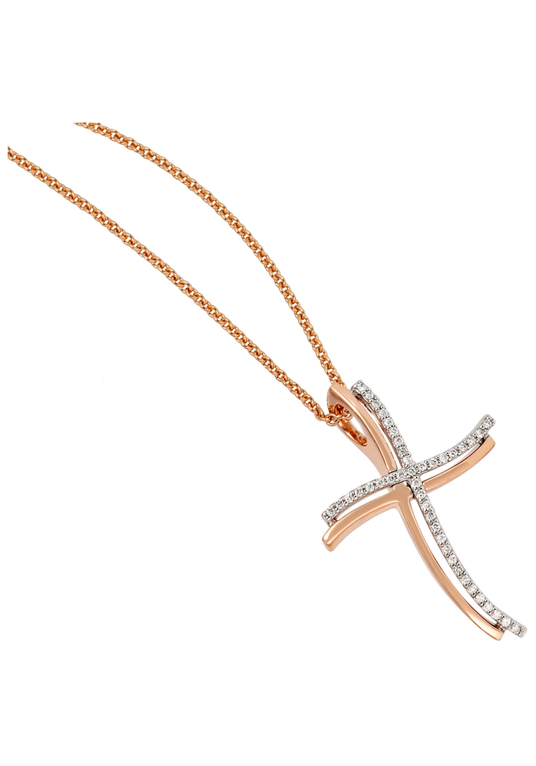 JOBO Kreuzanhänger »Anhänger Kreuz«, 585 Gold bicolor mit 42 Diamanten