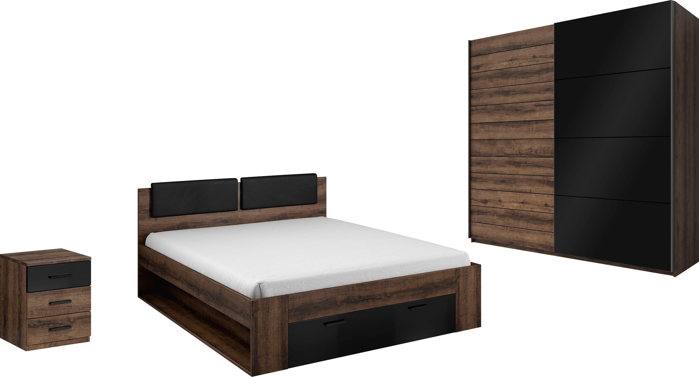 Helvetia Schlafzimmer-Set "Galaxy", (4 St.), Bett mit gepolsterten Kopfteilen und Stauraumschublade