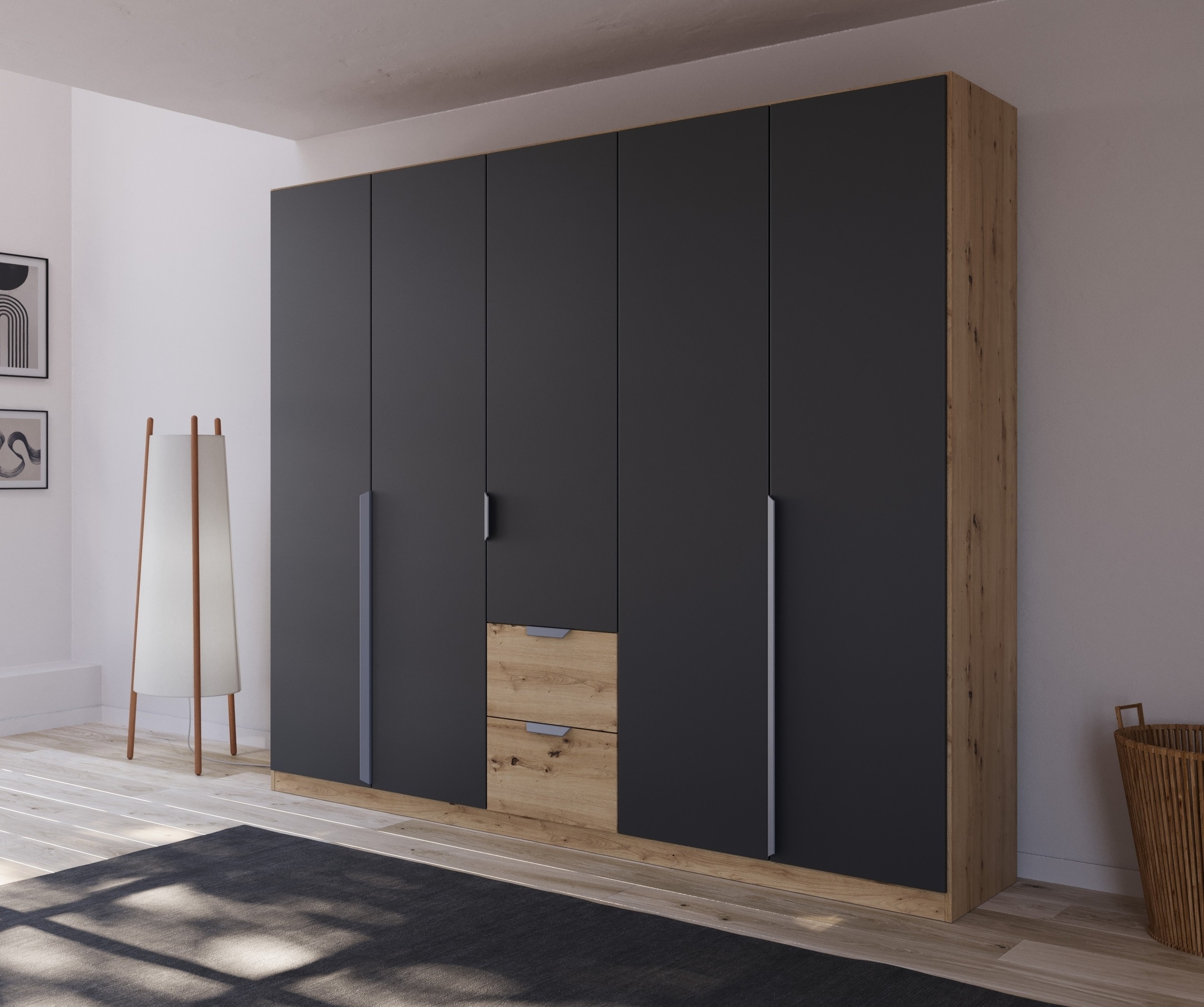 rauch Drehtürenschrank »Dark&Wood by Quadra Spin«, im Industrial Style mit Metallgriffstangen