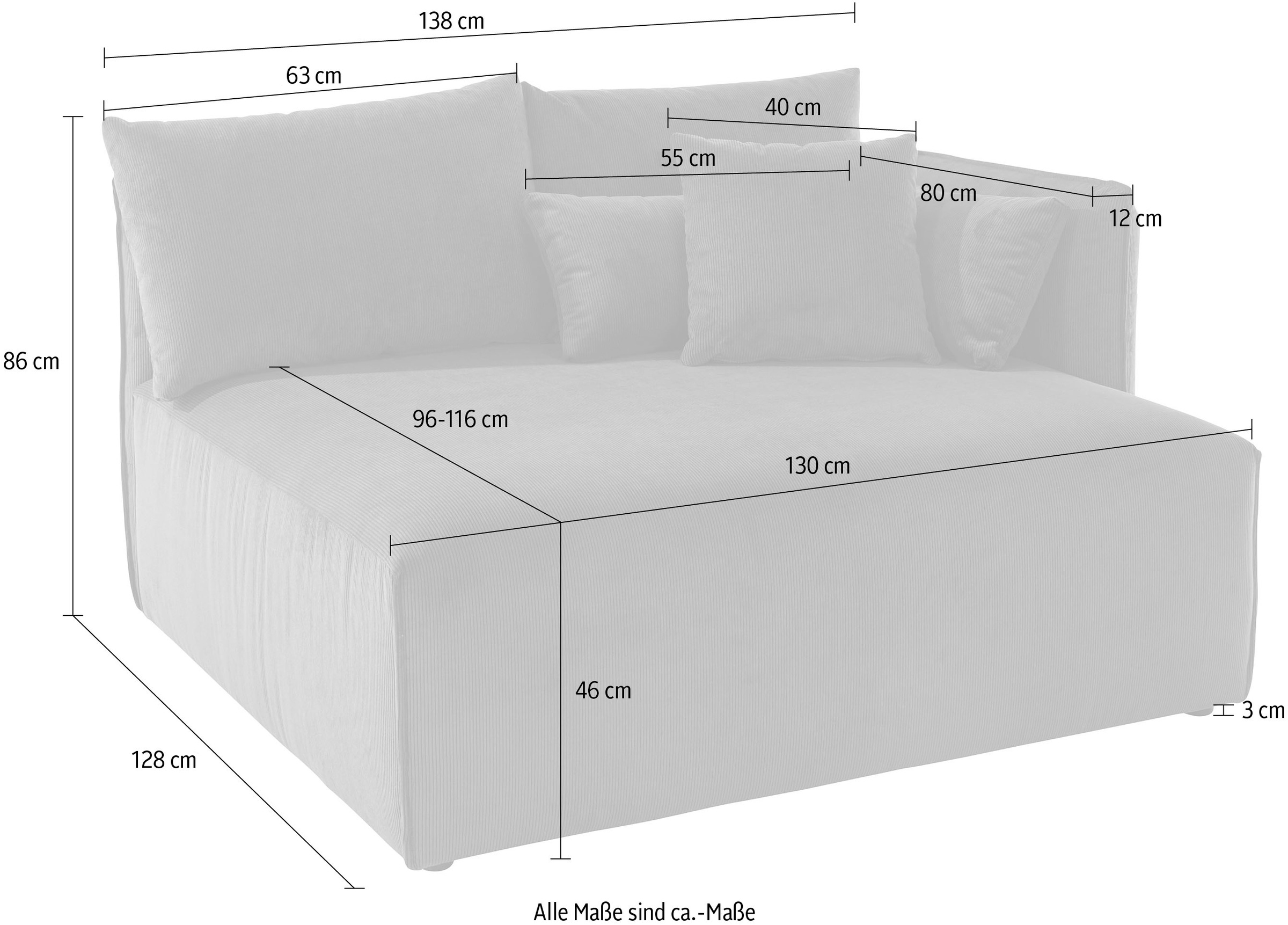 andas Ottomane »Nöre«, kurzes Lounge-Modul - zum Zusammenstellen, Breite 138 cm, Tiefe 128 cm