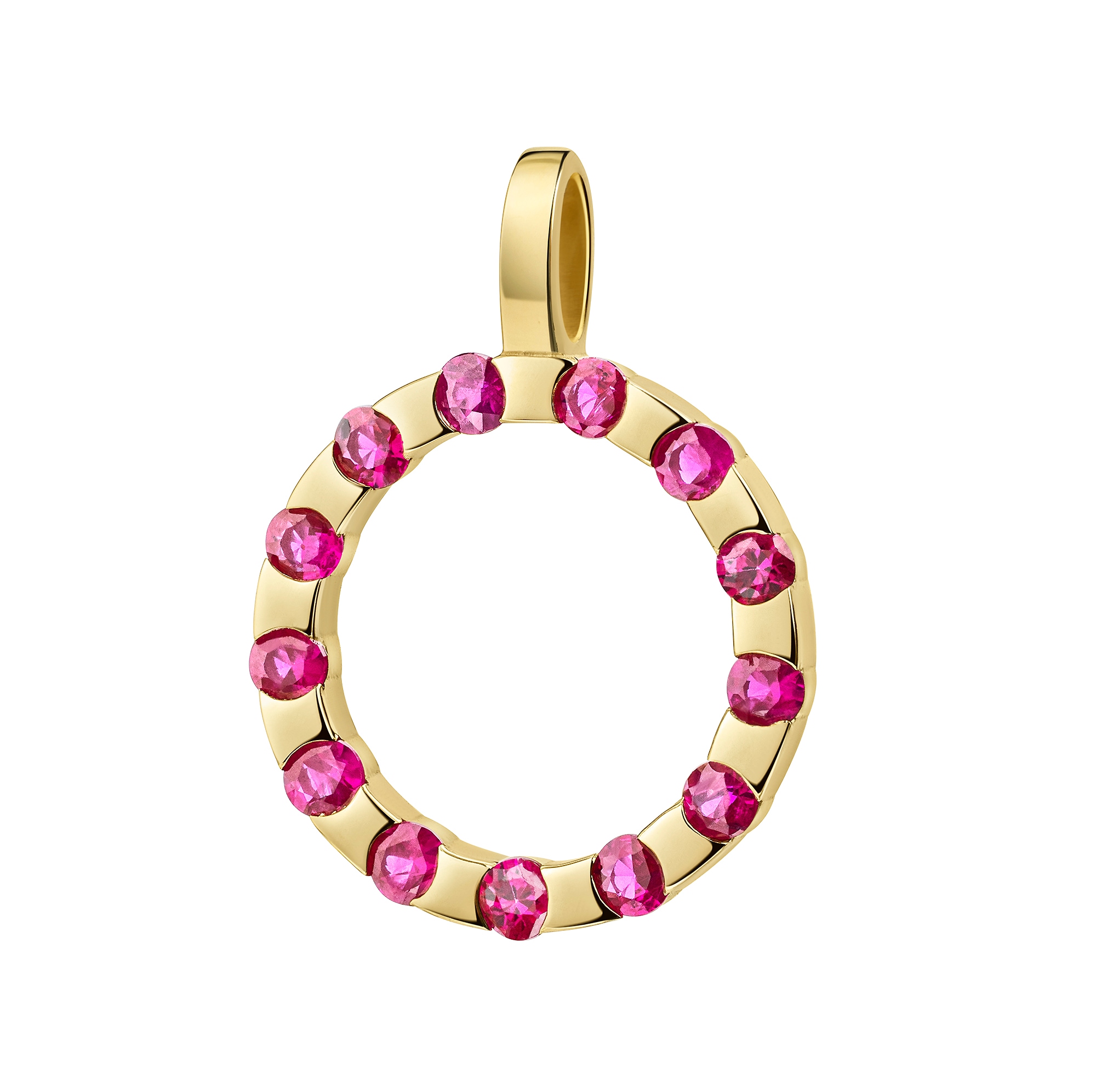 Kettenanhänger FIRETTI "Schmuck Geschenk Gold 333 Halsschmuck Anhänger Kreis rund", gelbgoldfarben, rot, rot, Schmuckanhänger, Damen, Gelbgold 333, 1,5 g, Kettenanhänger, mit Edelsteinen