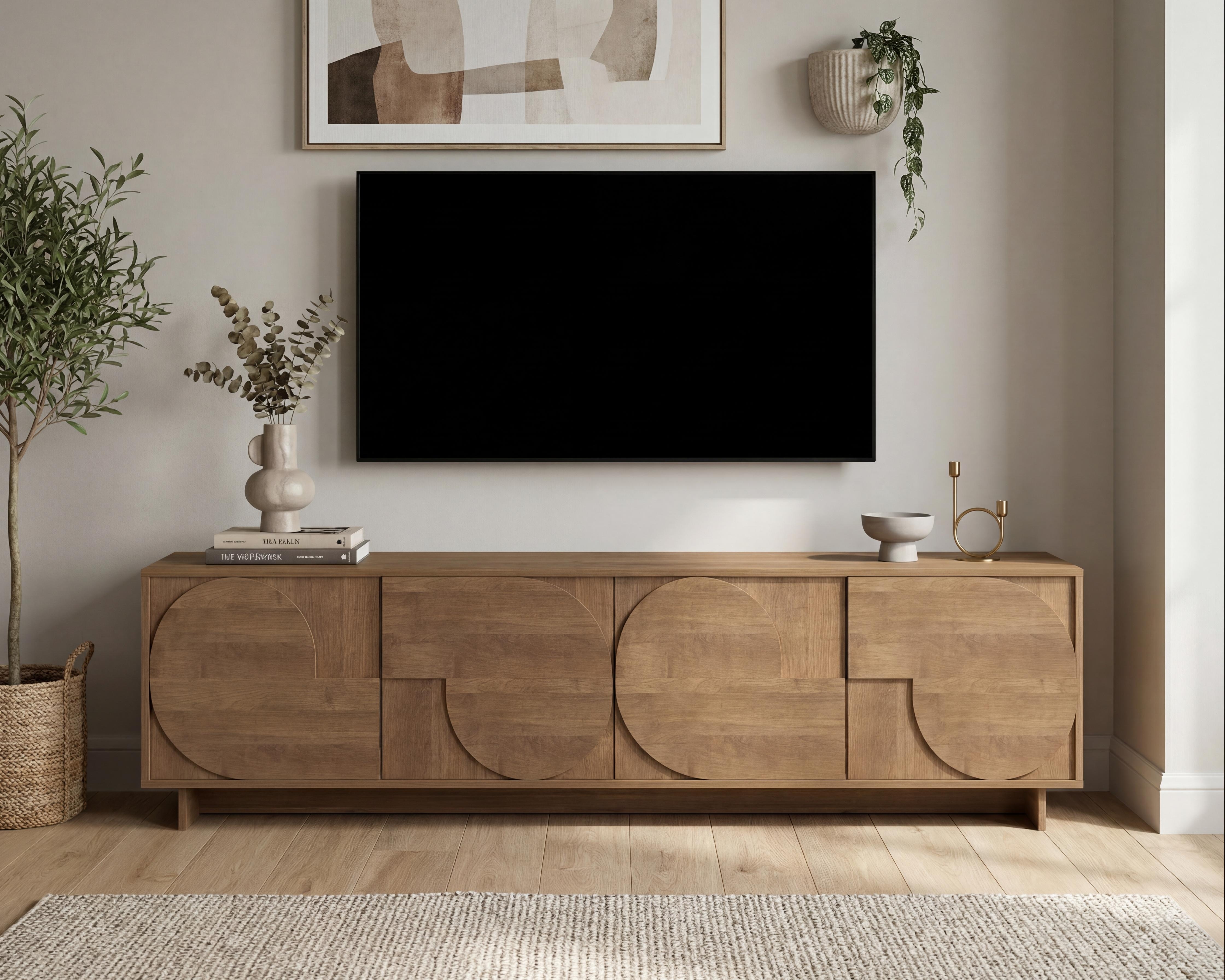 Home affaire Lowboard "Zen, 205 cm breit, 4 Türen, Mediaboard, TV-Schrank, TV-Board" Push-to-open, 3D-Fronten, Mercure-Holzstruktur, viel Stauraum