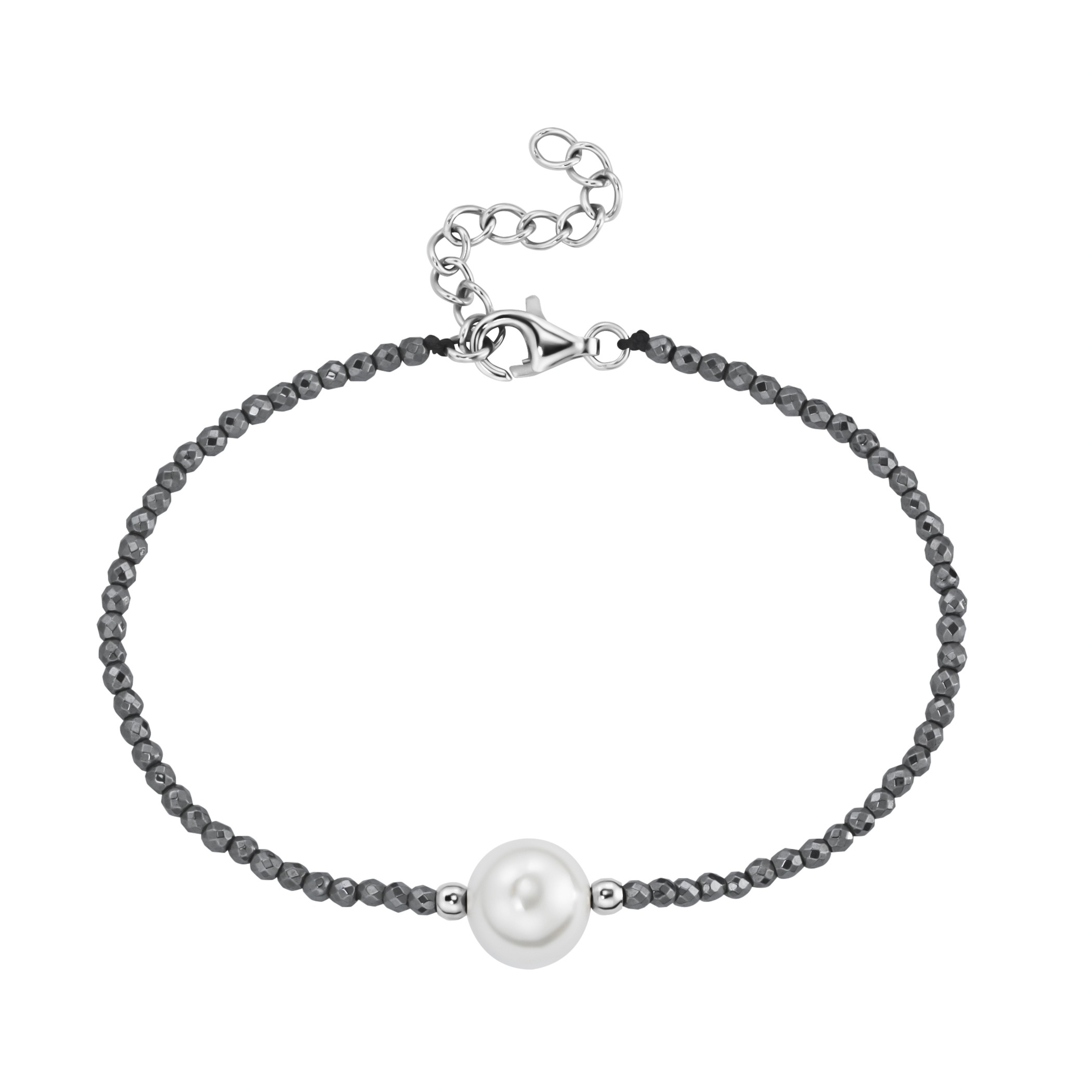 Armband SMART JEWEL "mit Edelstein-Kugeln + Muschelkern-Perle, Silber 925", grau, Armbänder, Damen, 19cm, Silber 925 (Sterlingsilber), Armband