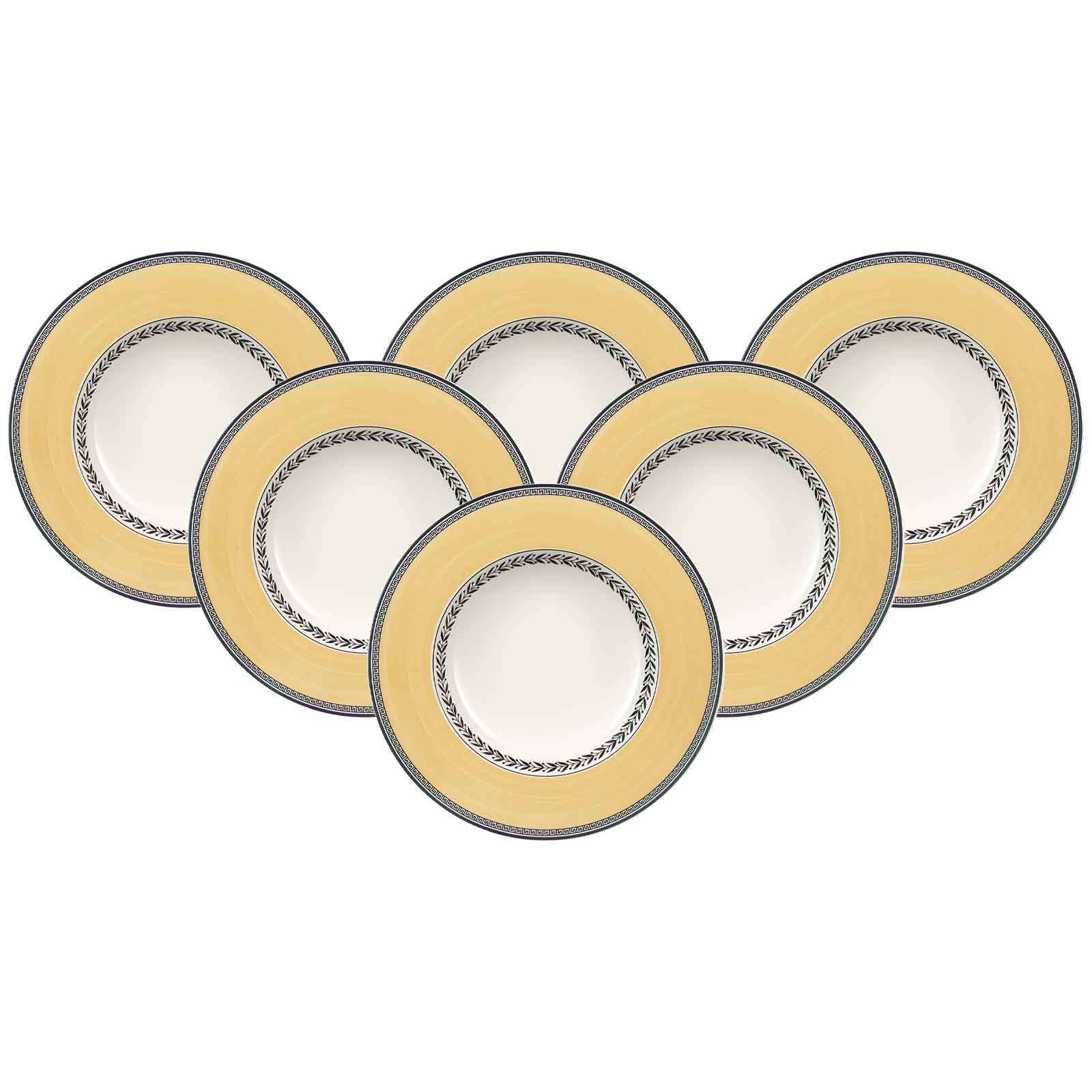Villeroy & Boch Suppenteller "Suppenteller Audun Fleur ø 24,2 cm 6er Set weiß-grau-gelb"